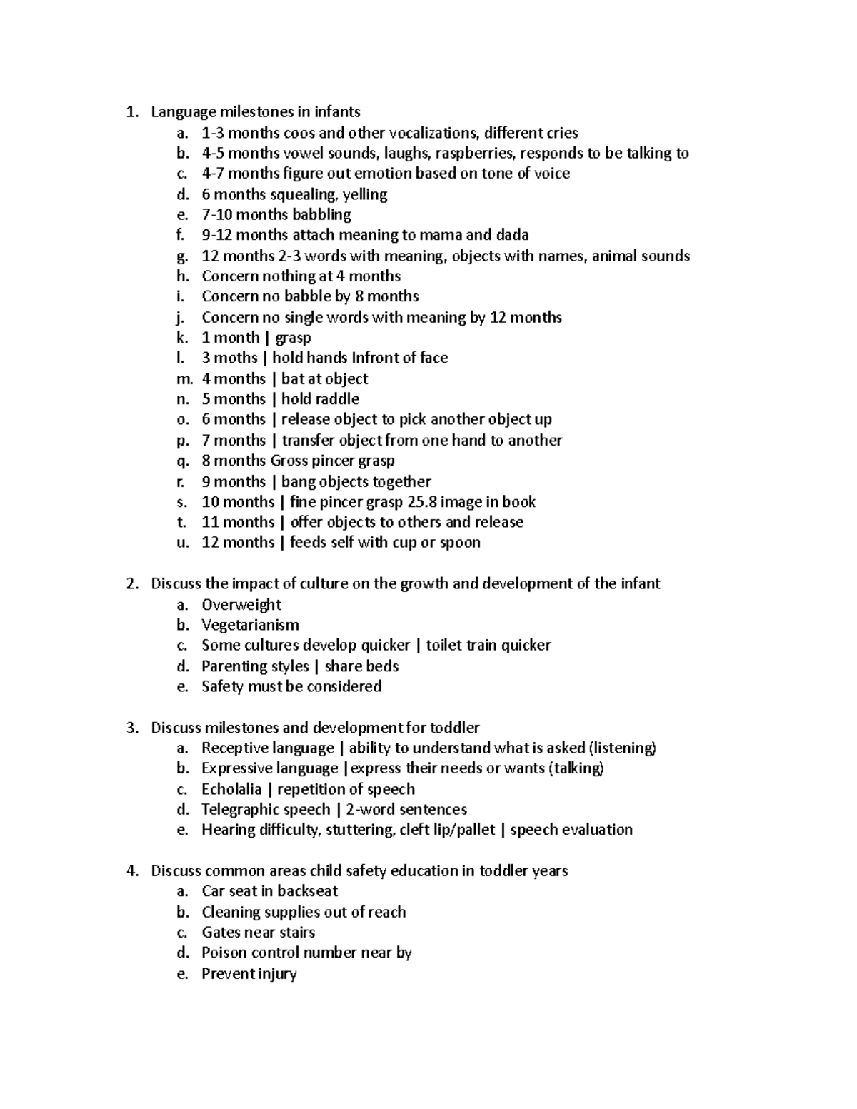 G&D Milestones & Safety Notes for Infants to Adolescents - Studocu