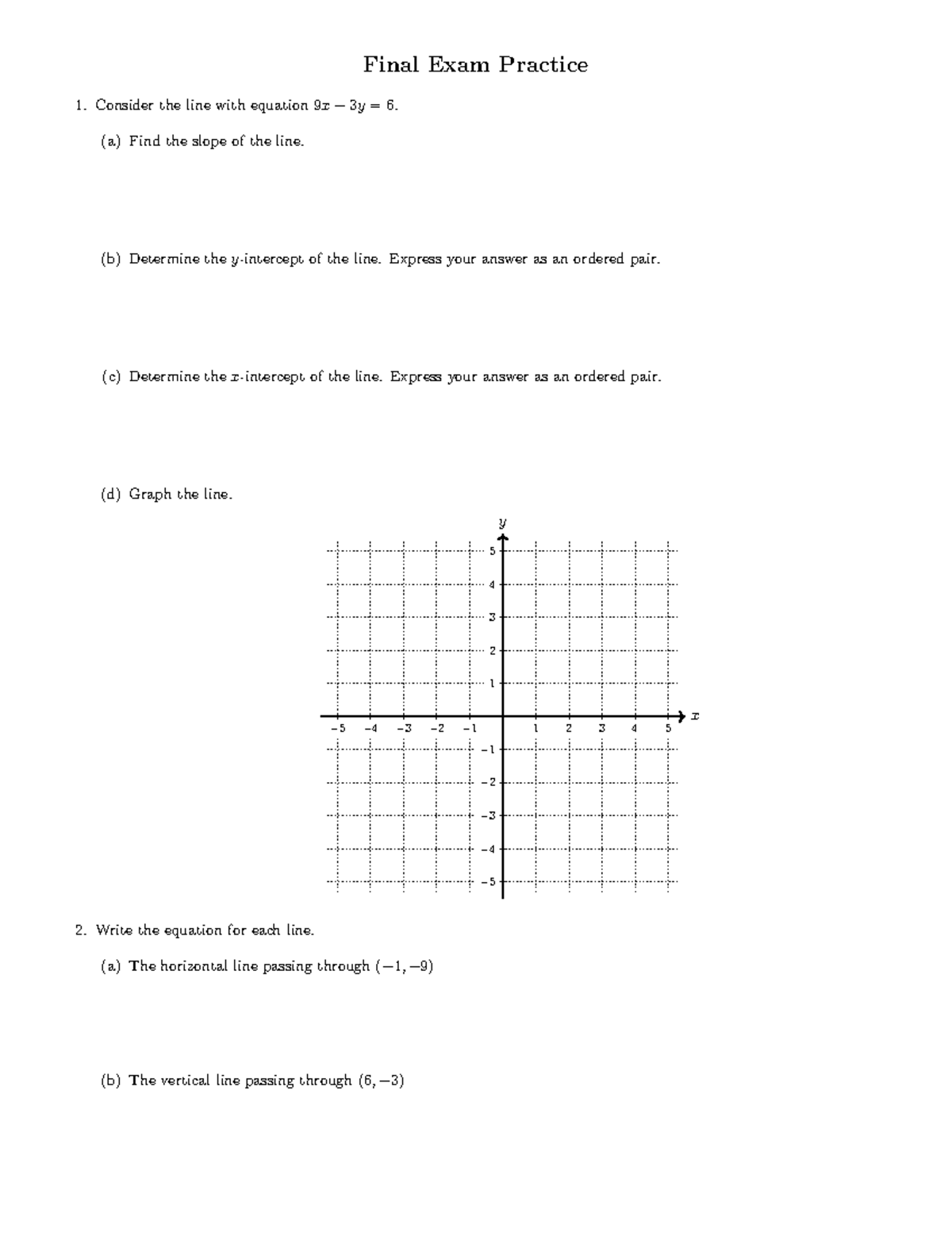 MATH 101 Final Exam Practice: Line Equations & Functions - Studocu