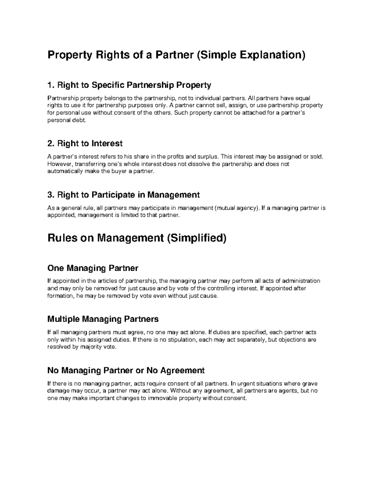 Partnership Property Rights and Management Overview - Studocu
