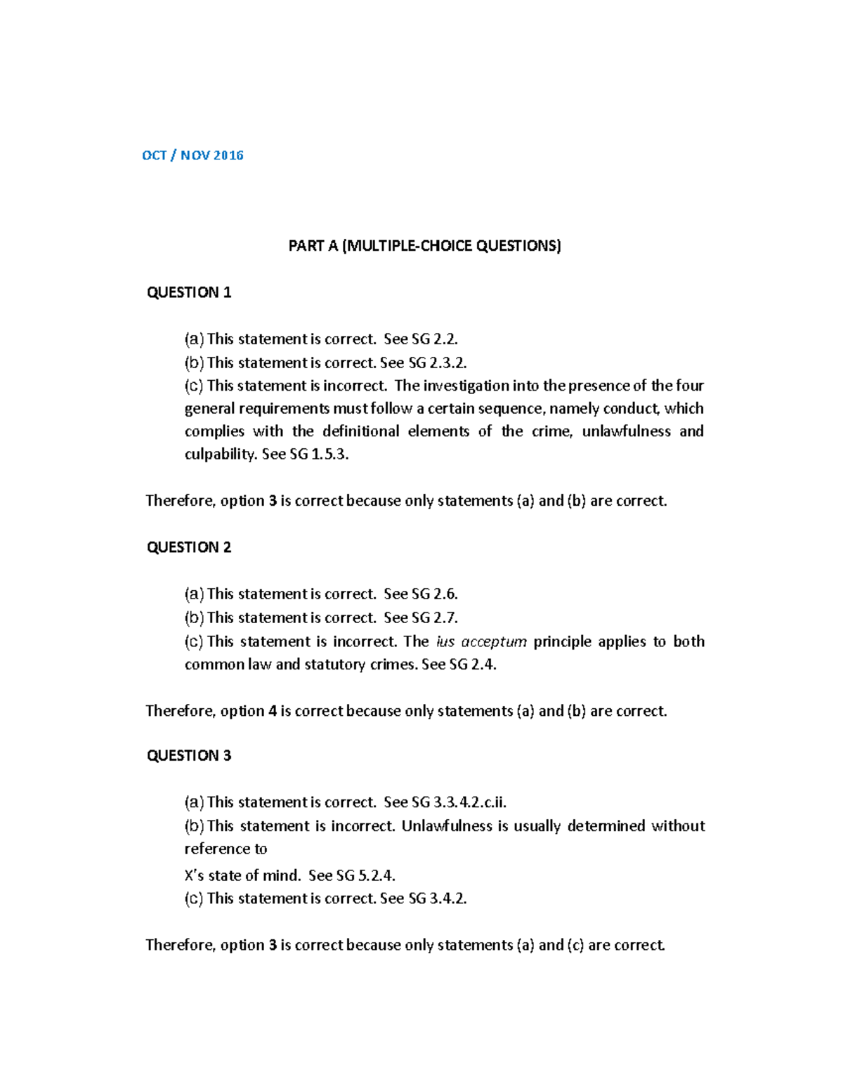 CRW2601 - Exam Pack: MCQs and Legal Principles Overview - Studocu