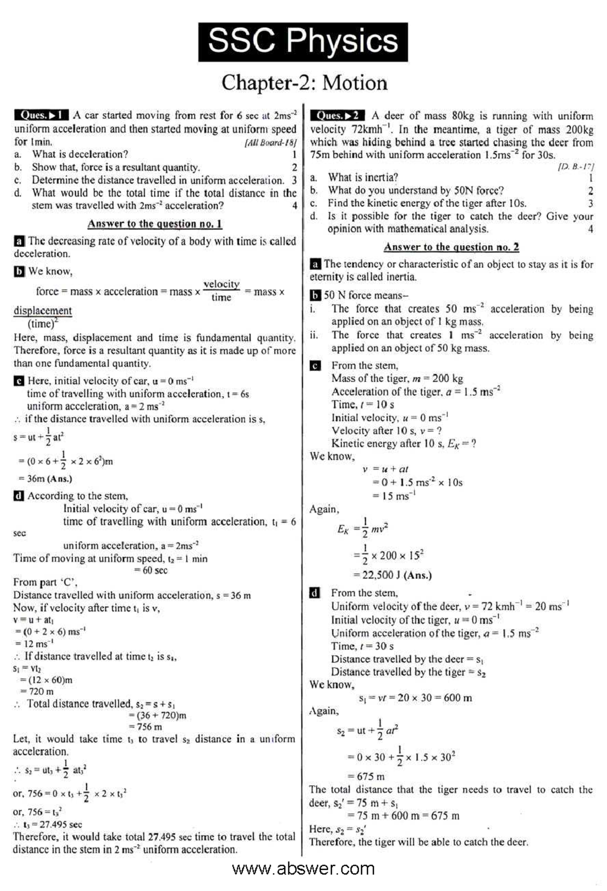 Chapter 2 - Motion: Physics Class Notes (SSC) - Studocu
