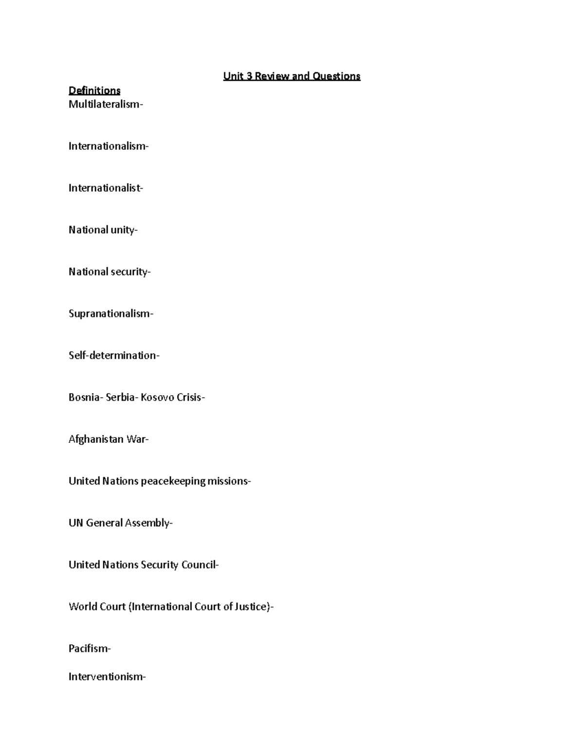 Unit 3 Review and Key Concepts in International Relations - Studocu