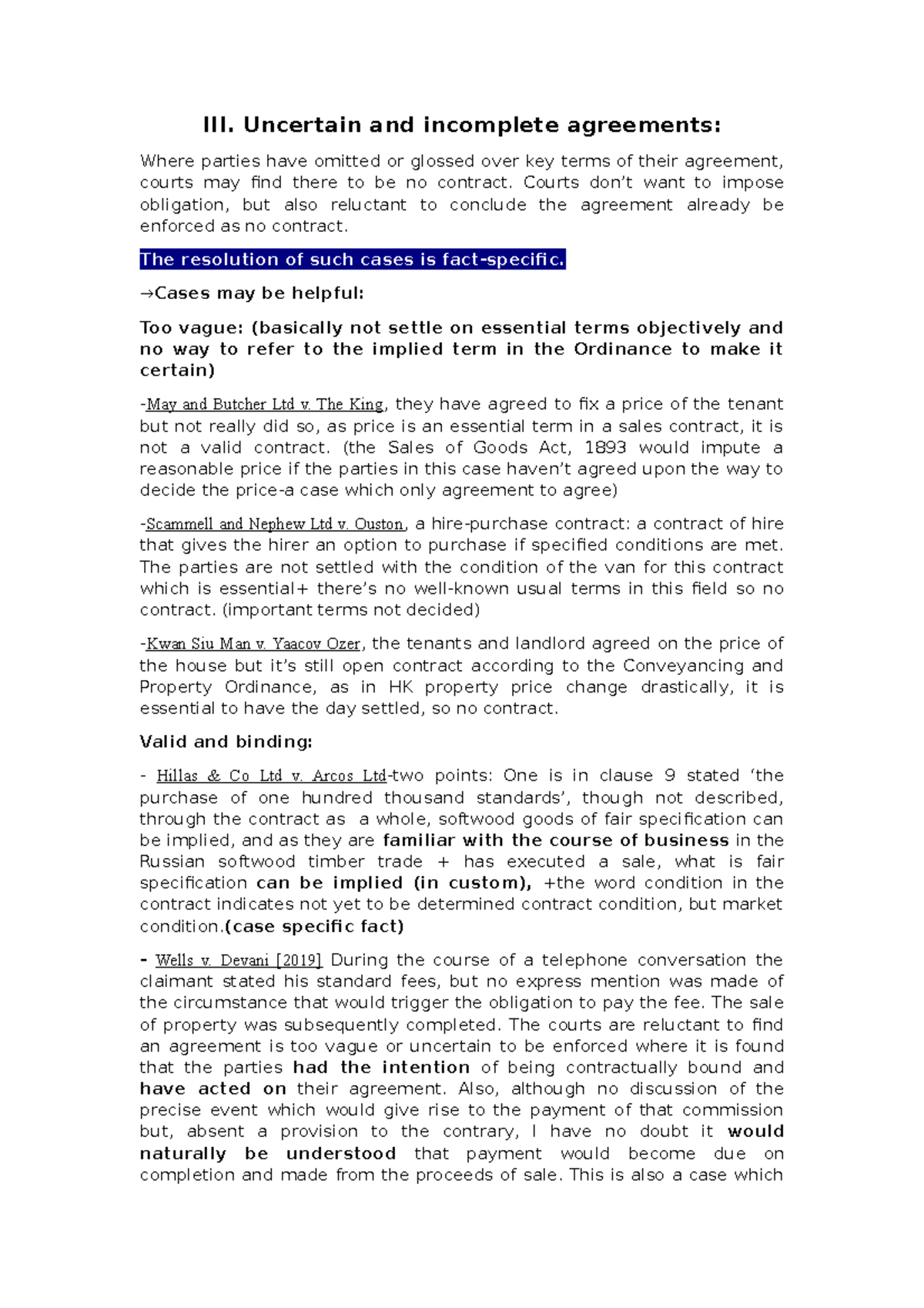 Intention to create contract & terms too ambiguous - III. Uncertain and ...