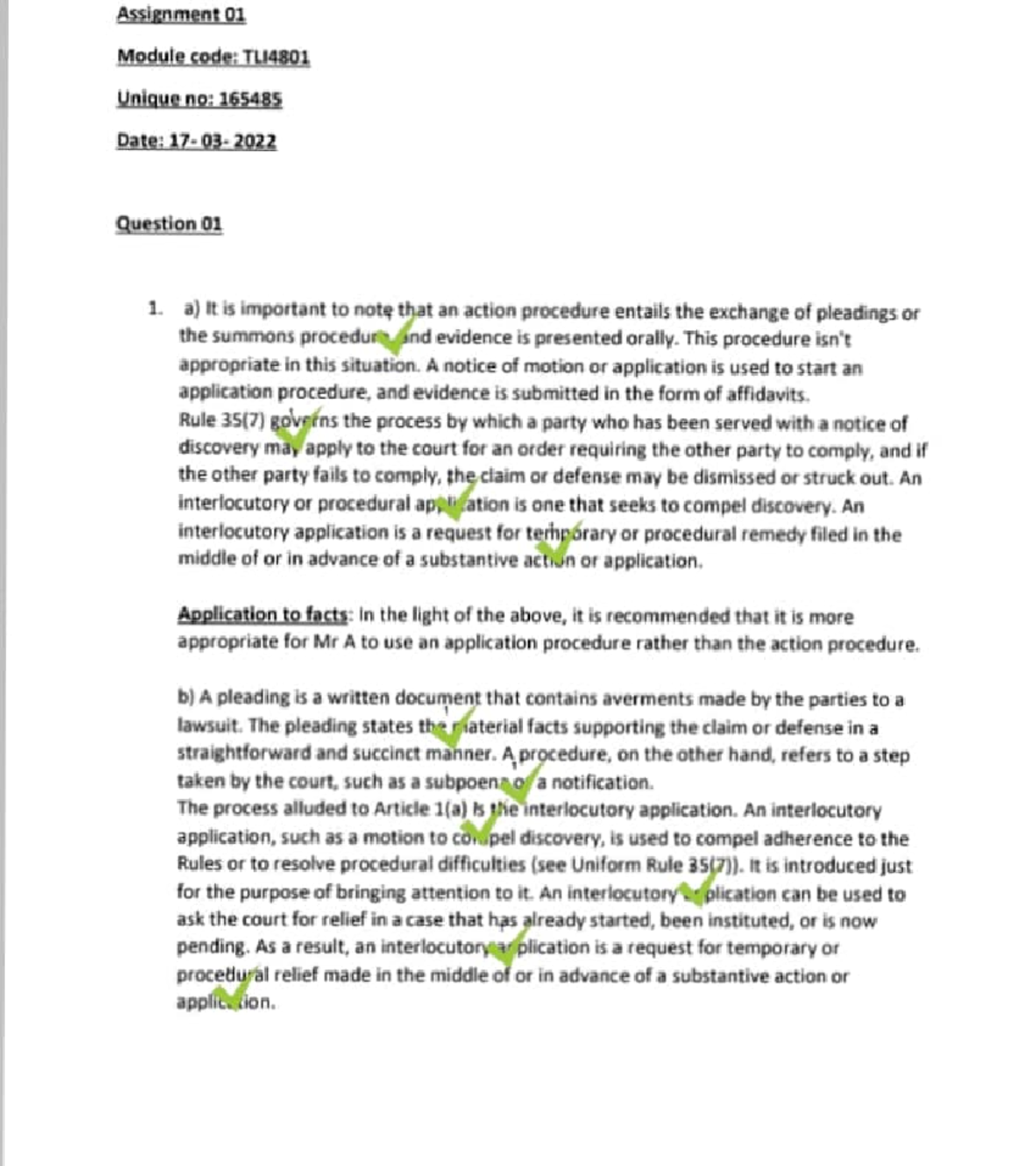 TLI4801 Assignment 1: Legal Procedures and Claims Analysis - Studocu