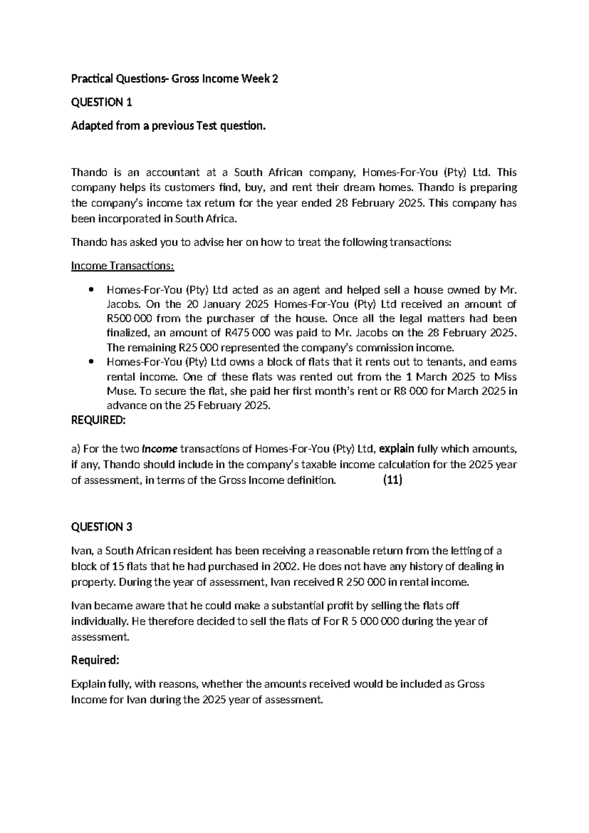 Gross Income Practical Questions - Practical Questions- Gross Income ...