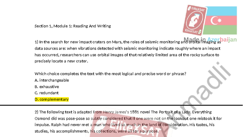 2025 Nov US-A: Reading and Writing Module 1 & 2 Exam Notes - Studocu