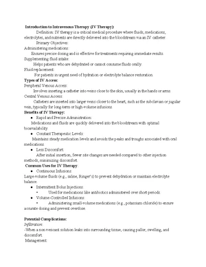 IV Therapy Management - Study Notes & Assignments - Studocu