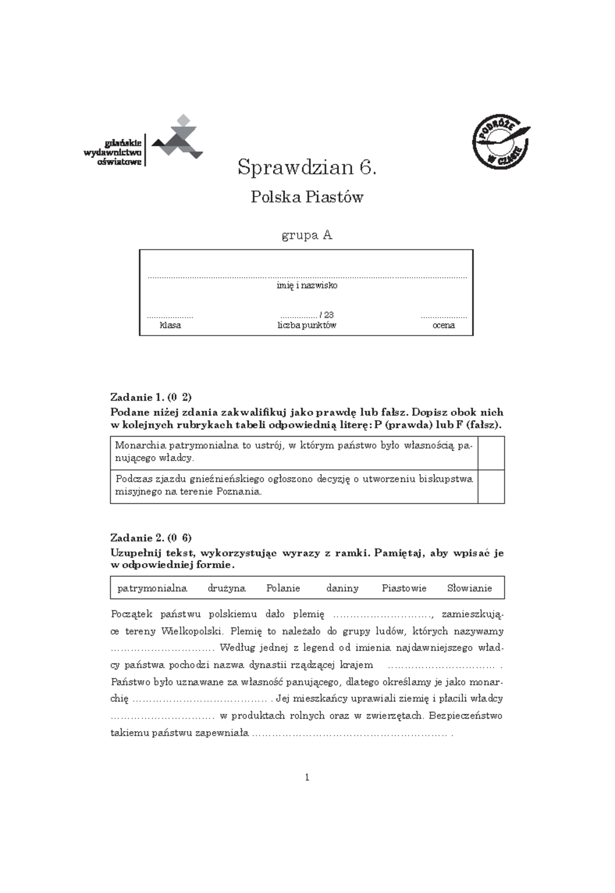 Sprawdzian Historia 2 Gim Polska Piastów www.studocu.com