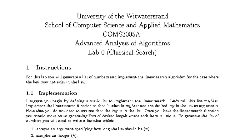 COMS3005A: Lab 0 - Linear Search Algorithm Implementation - Studocu