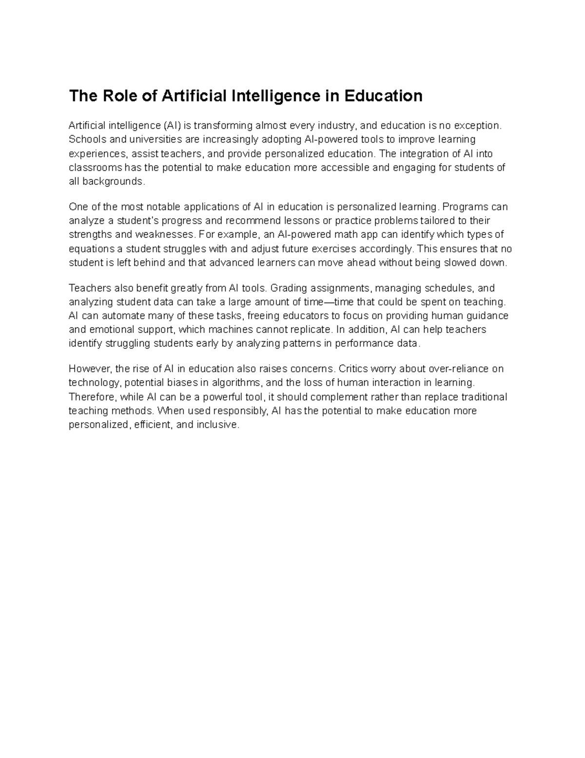 The Impact of AI on Education: Enhancing Learning Experiences - Studocu