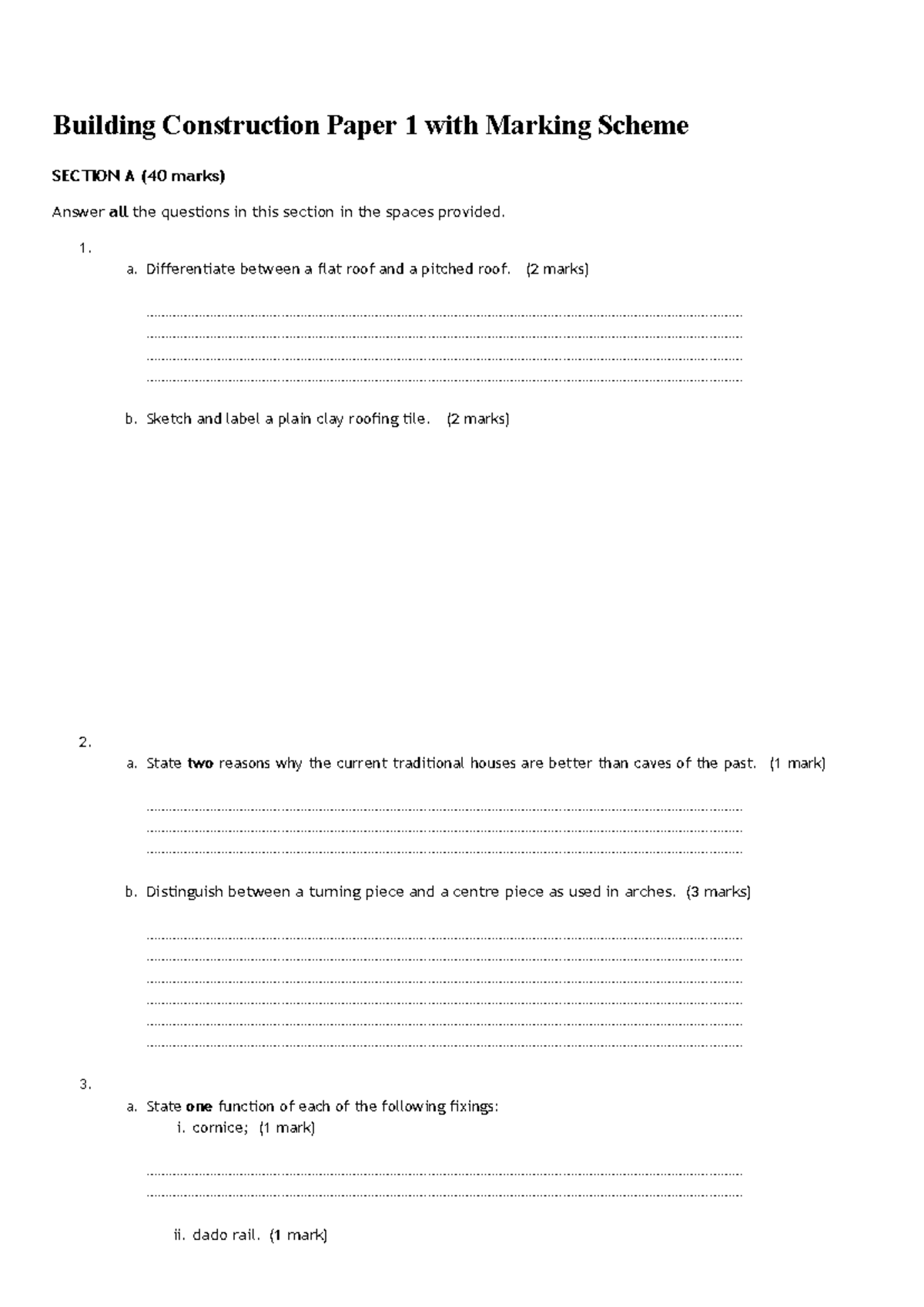 Building Construction Paper 1 (BC-101) with Marking Scheme - Studocu