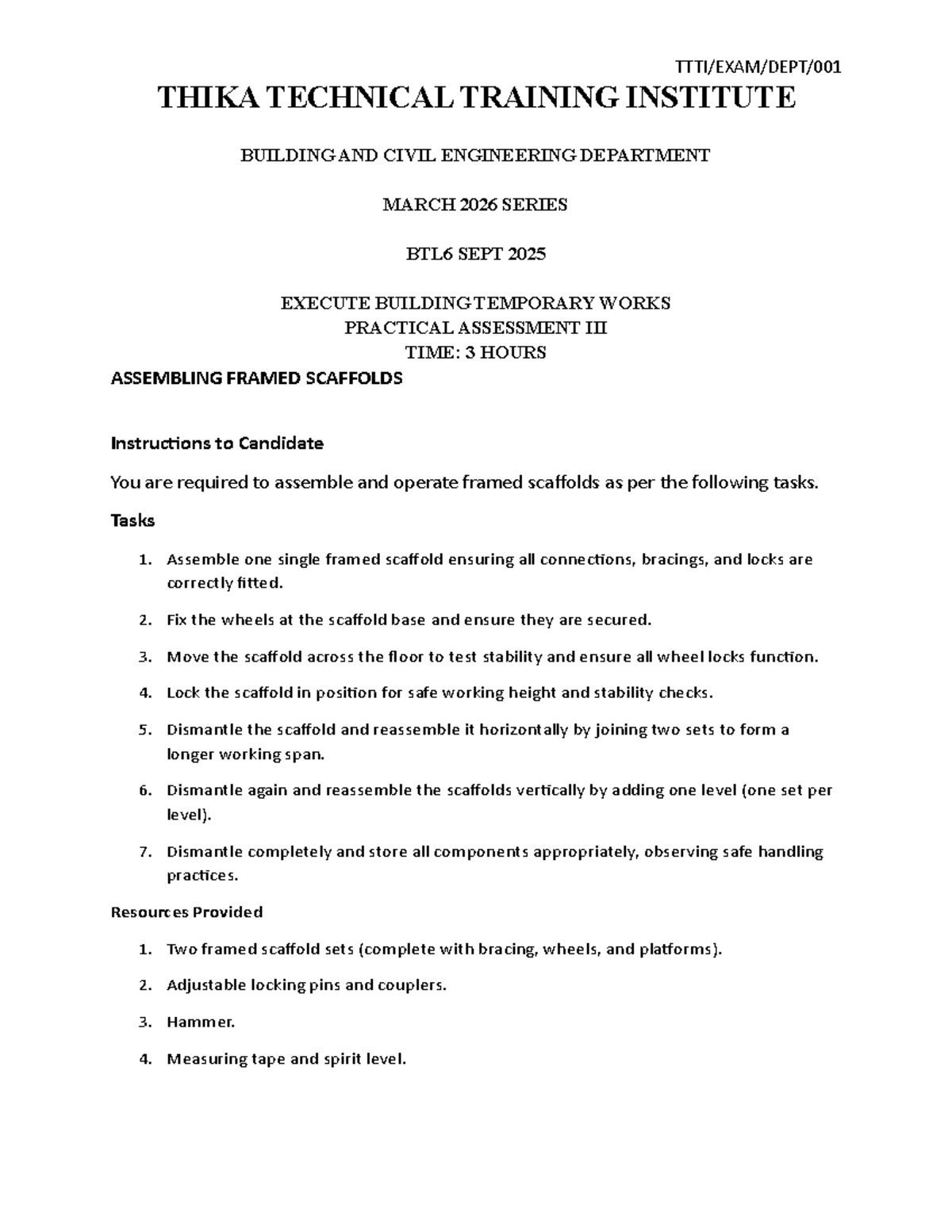 BTL6 Building Temporary Works Practical Assessment - March 2026 - Studocu