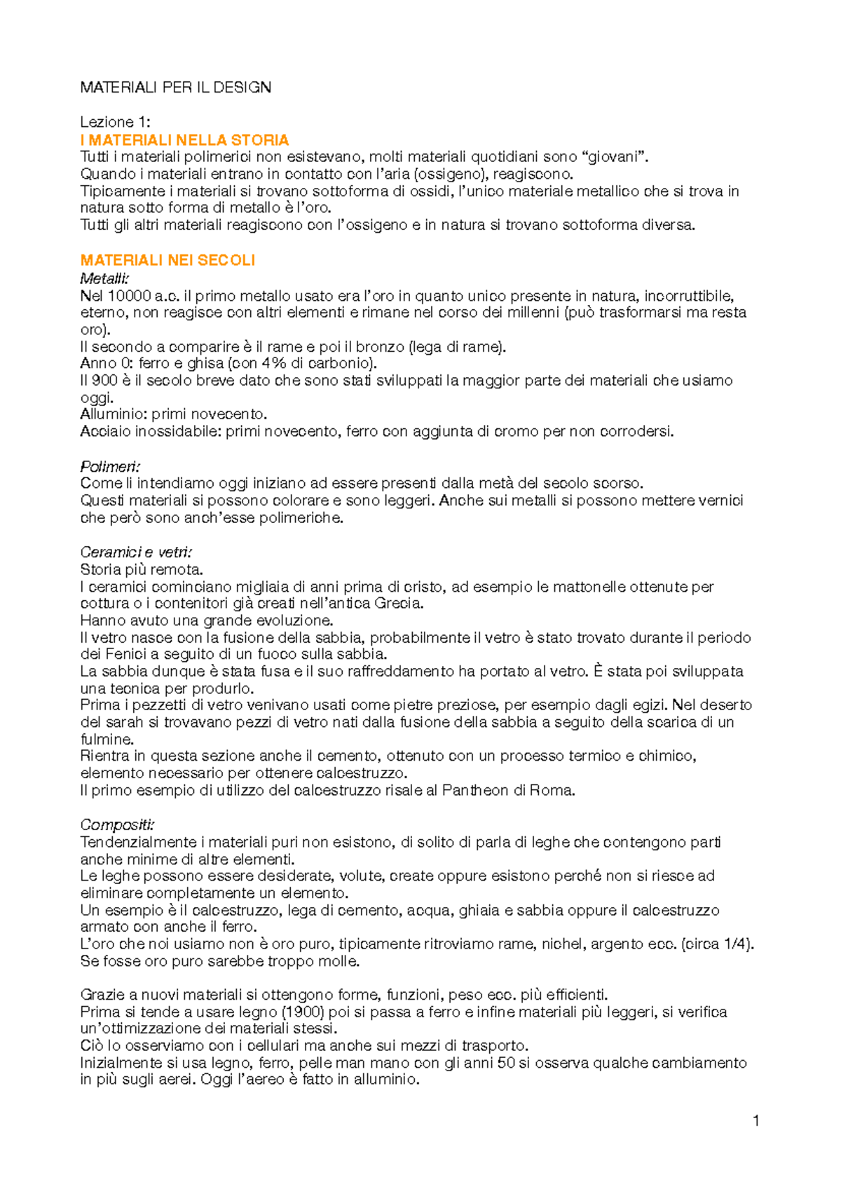 MATERIALI PER IL DESIGN - Lezione 1: Storia e Proprietà dei Materiali ...