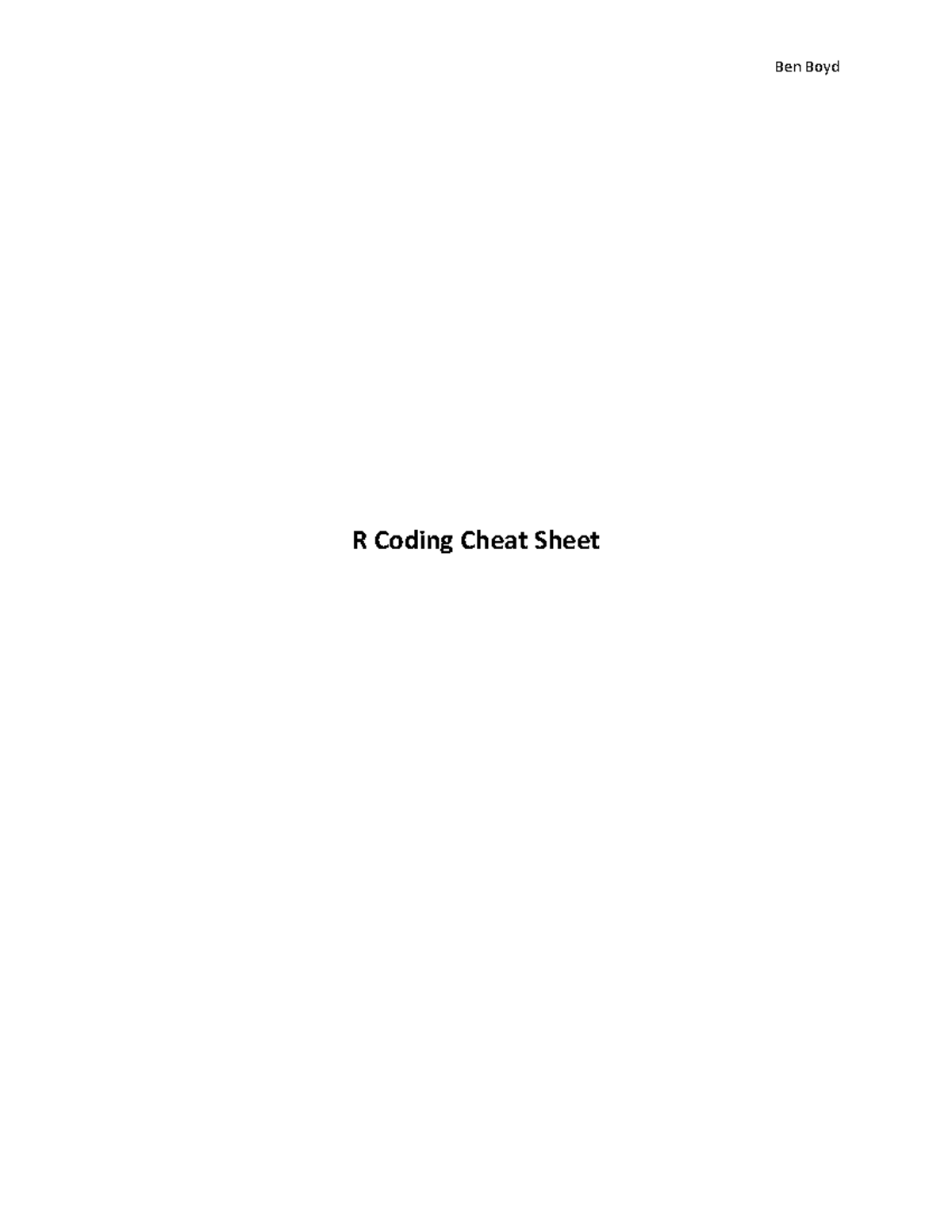 R Coding Cheat Sheet: Essential Commands and Statistical Techniques ...