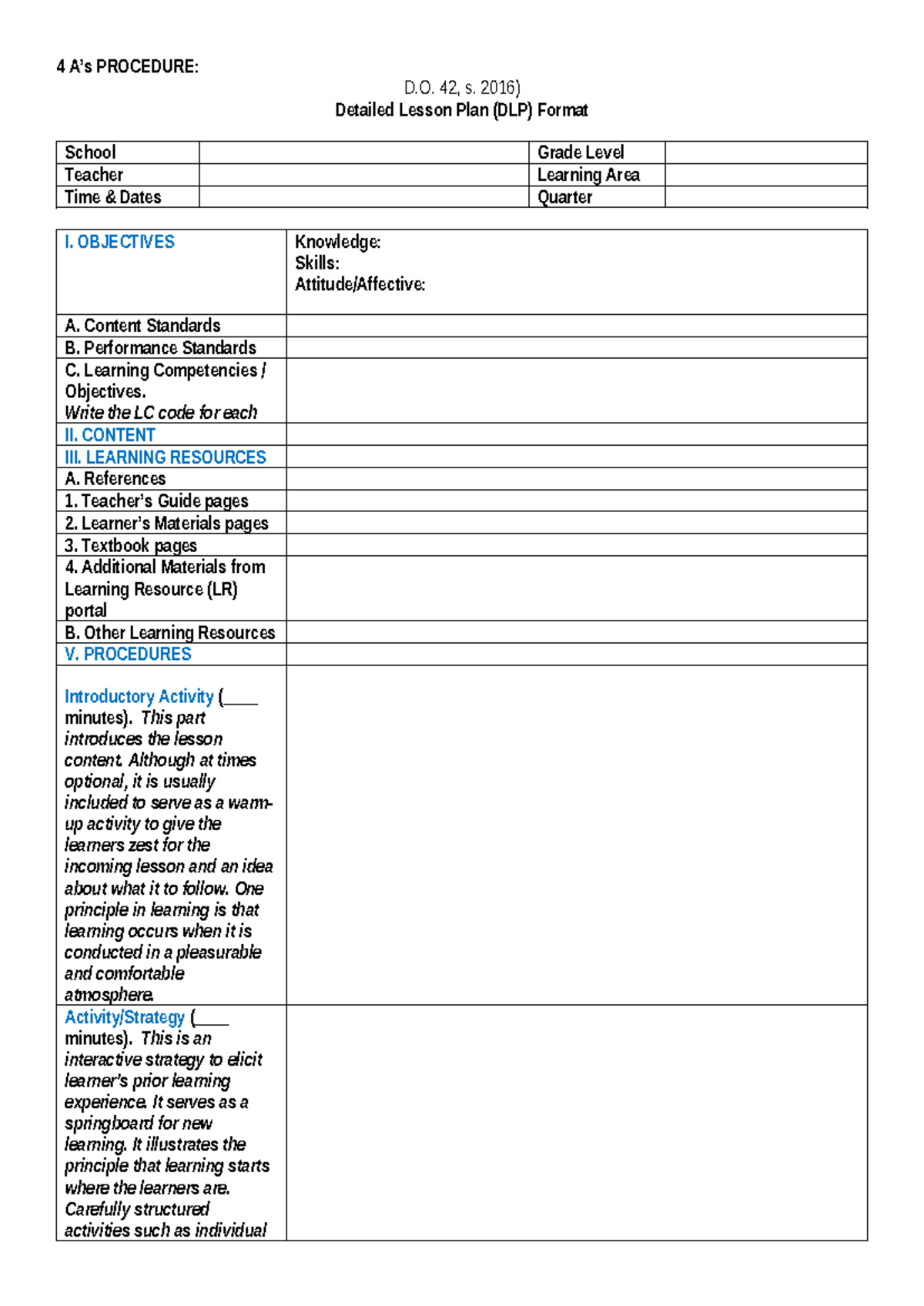 4As-DLP-Format: Detailed Lesson Plan Guide for Teachers - Studocu