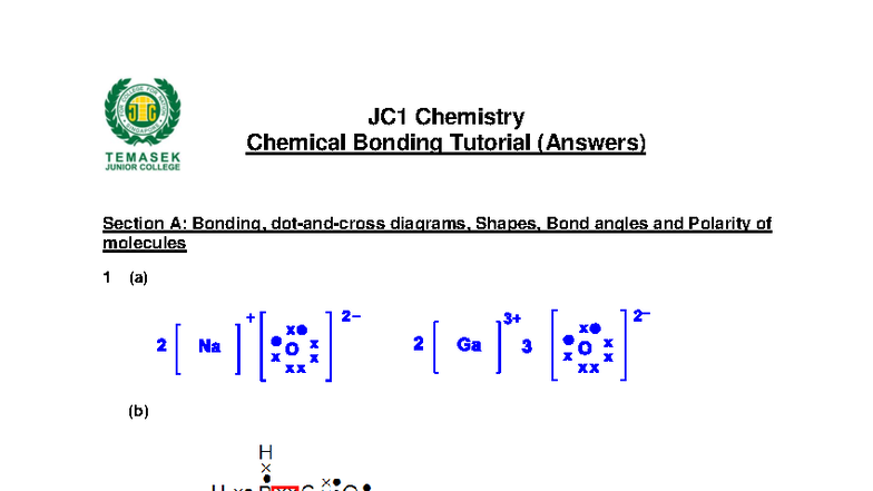 JC1 Chemistry 2020 Chemical Bonding Tutorial Answers - Studocu