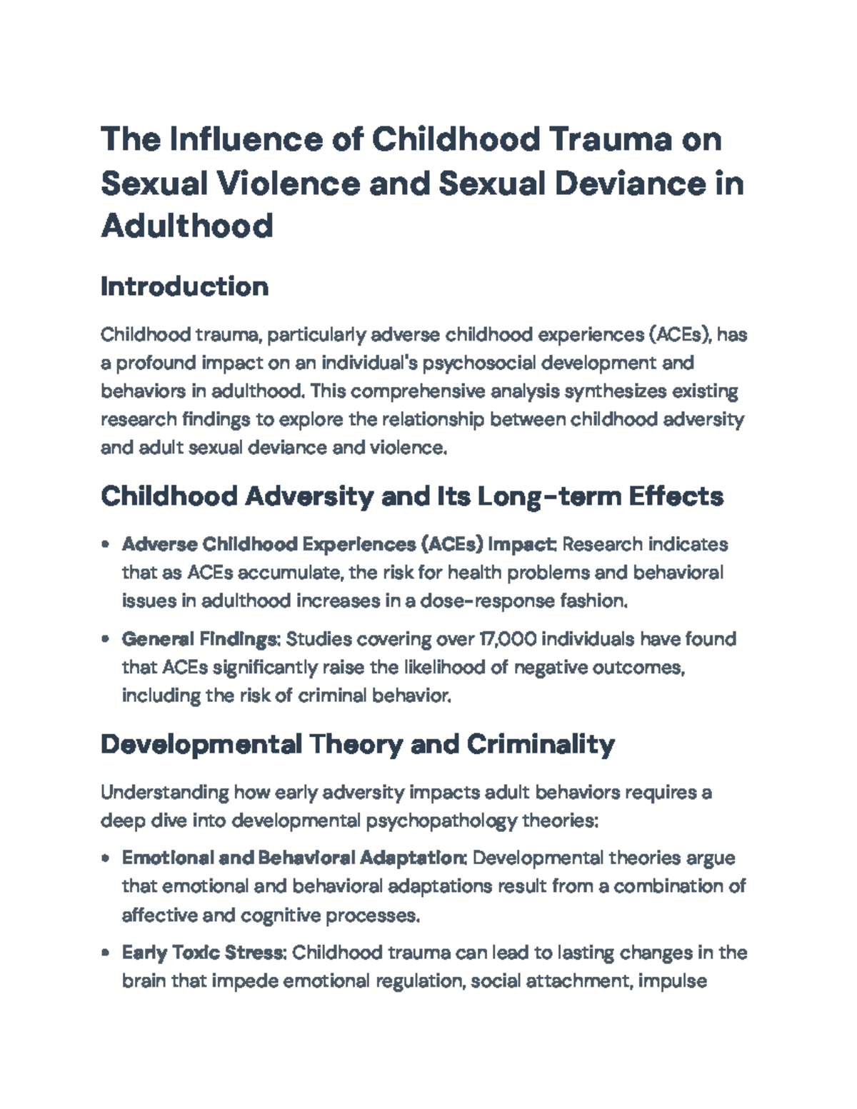 The Influence of Childhood Trauma on Adult Sexual Deviance and Violence ...
