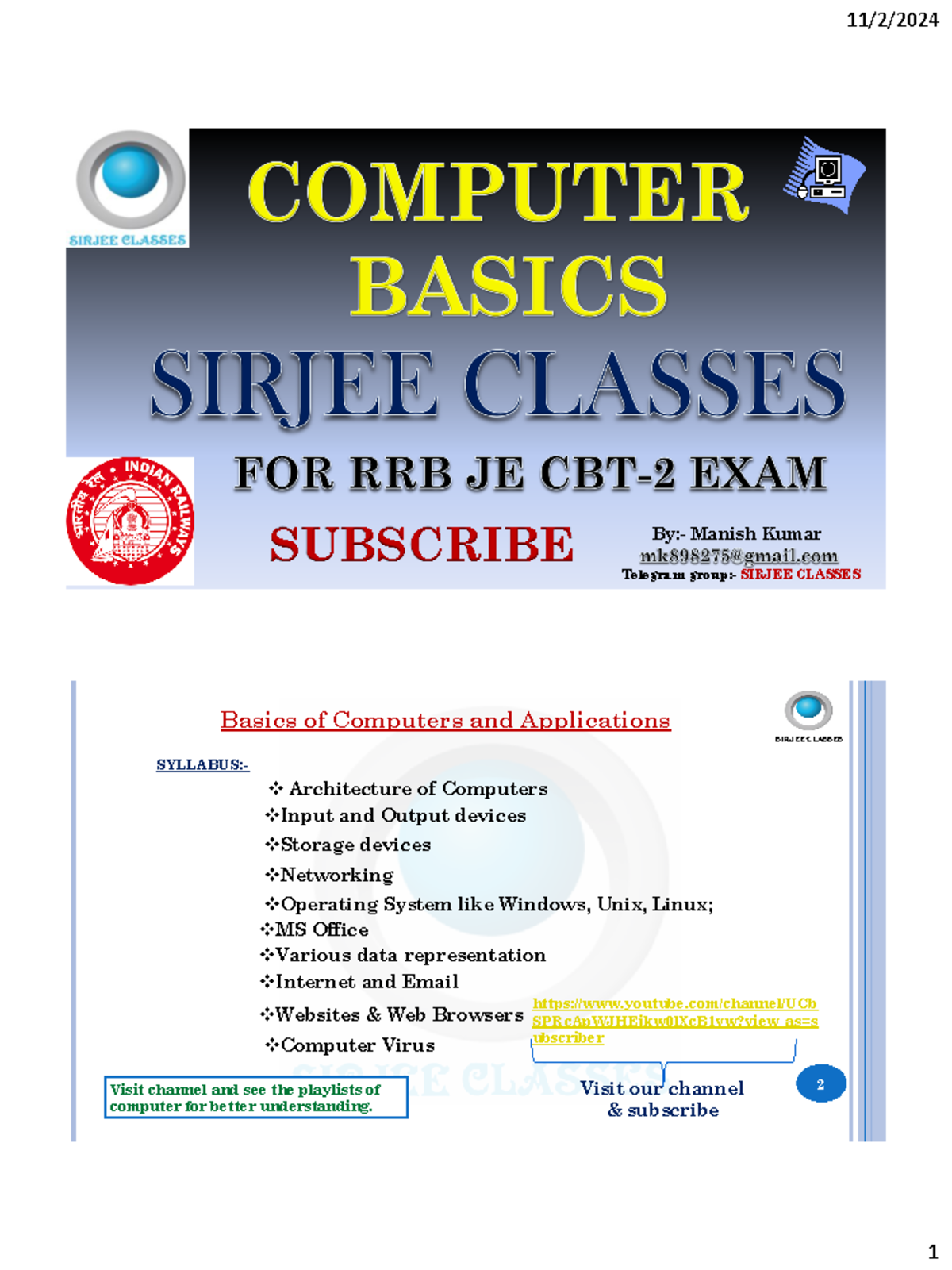 Computer Basics Notes for RRB JE Exam Preparation - Studocu