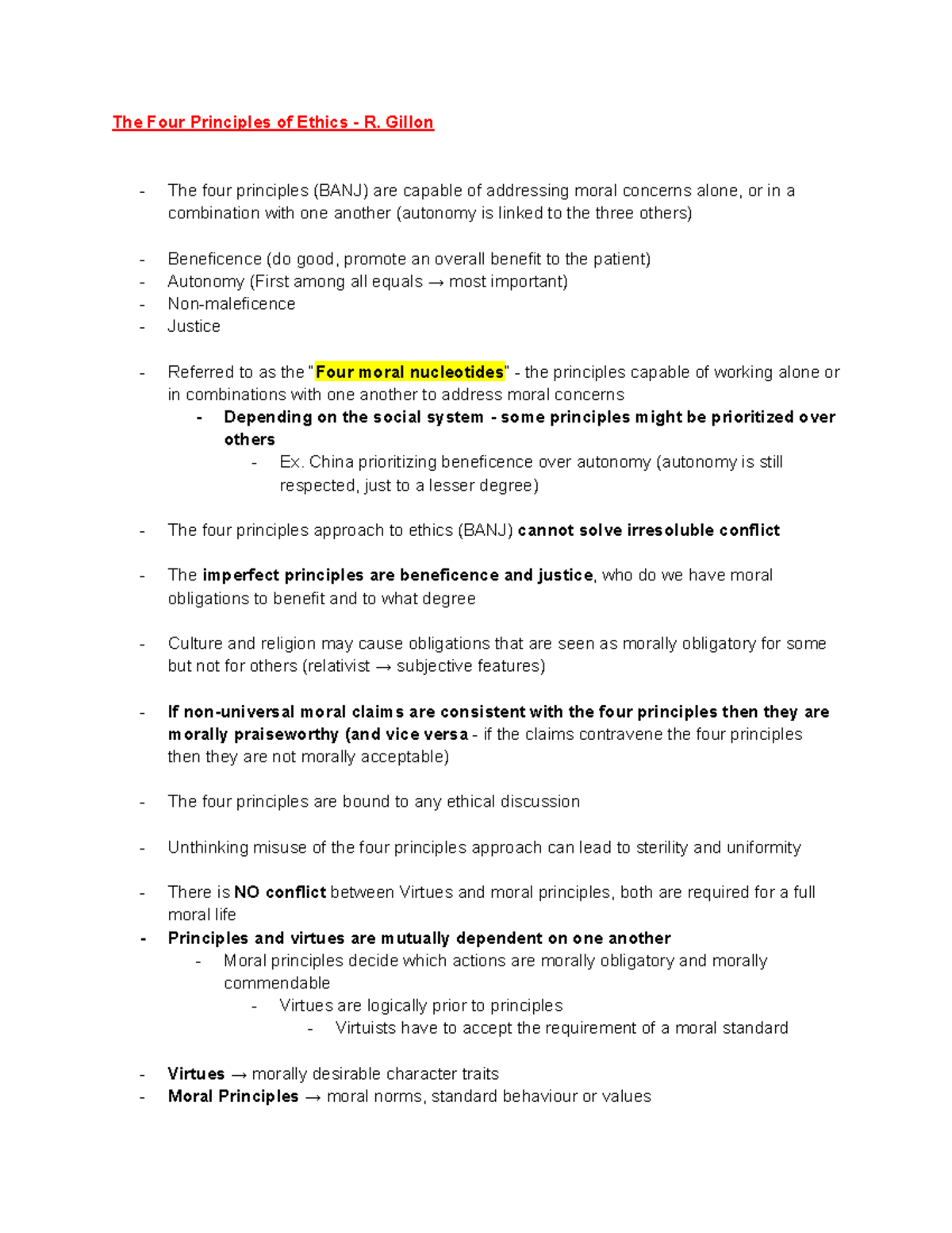 Week 5 - Autonomy & Four Ethical Principles - R. Gillon Insights - Studocu
