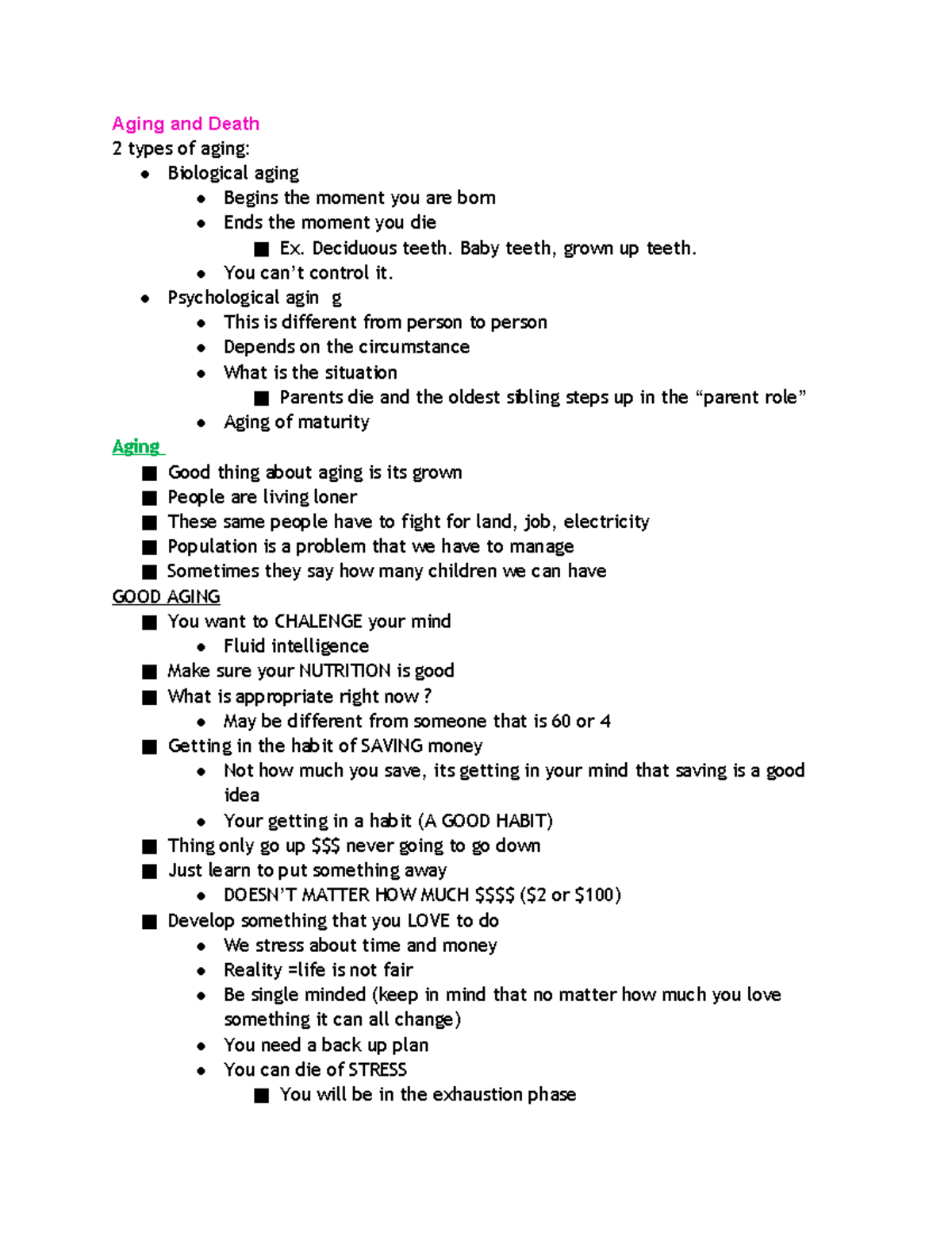 KIN 1600 Final Exam Notes on Aging and Health Issues - Studocu