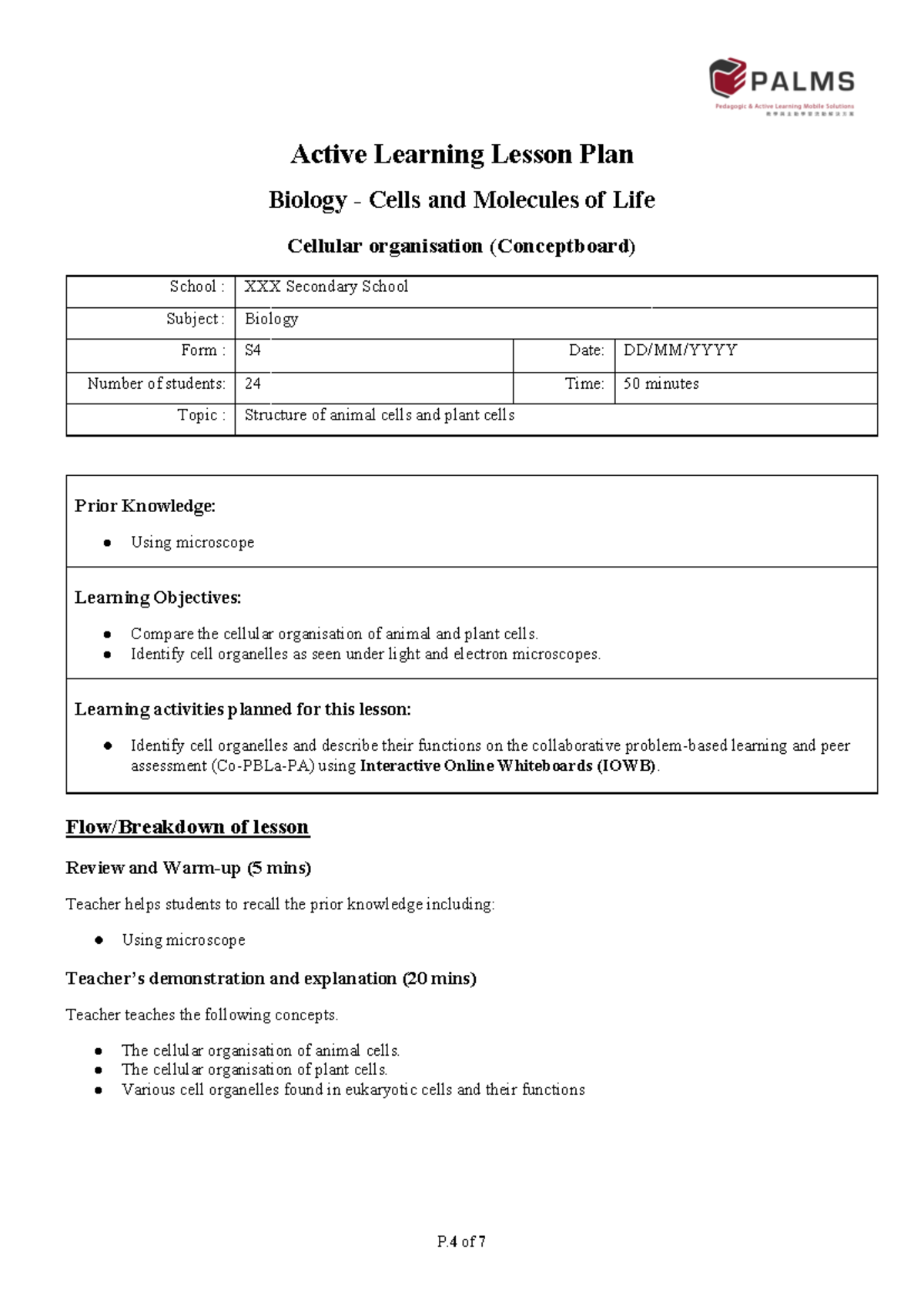Bio LP-IOWB - Bio - P. 4 of 7 Active Learning Lesson Plan Biology ...