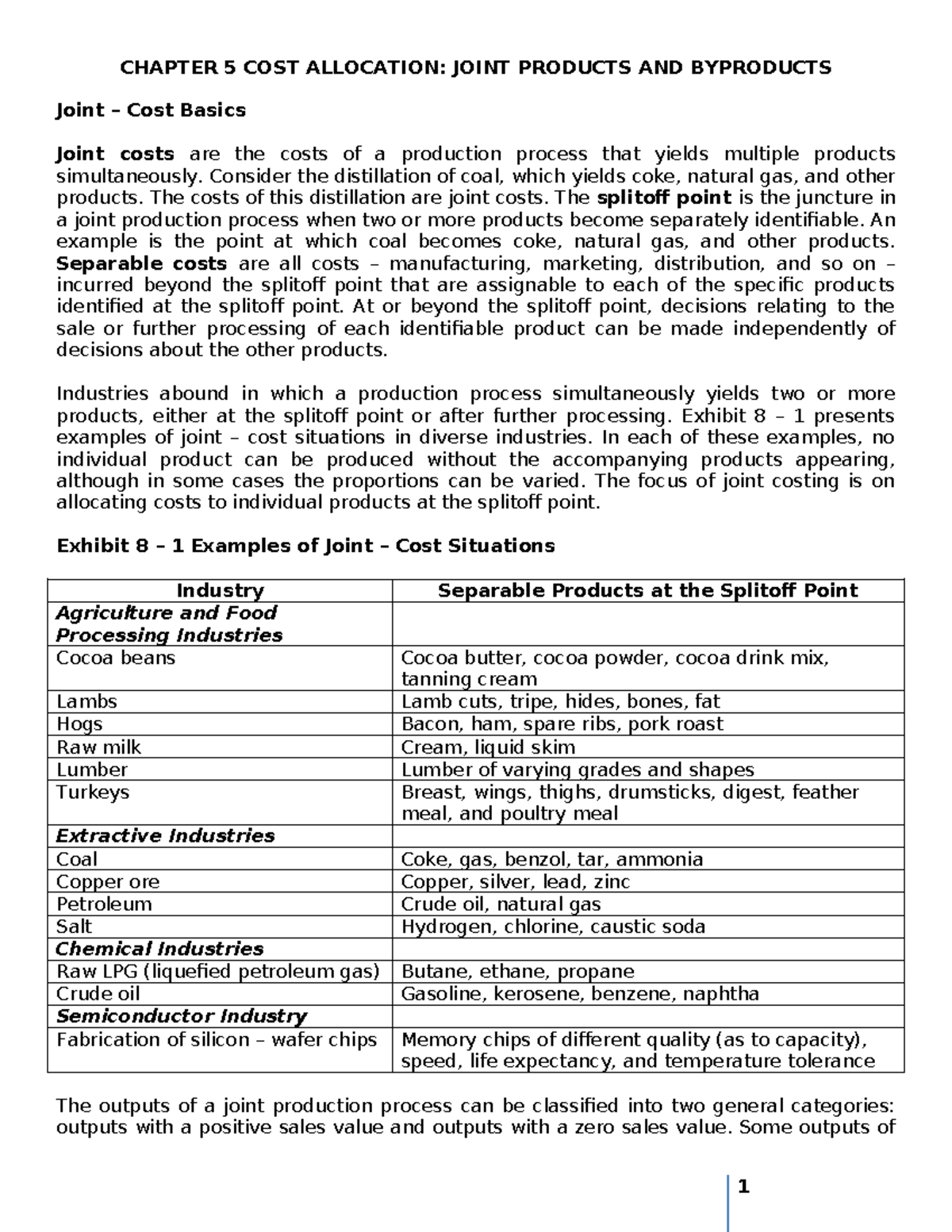 **Chapter 5: Cost Allocation of Joint Products and Byproducts (COST-101 ...