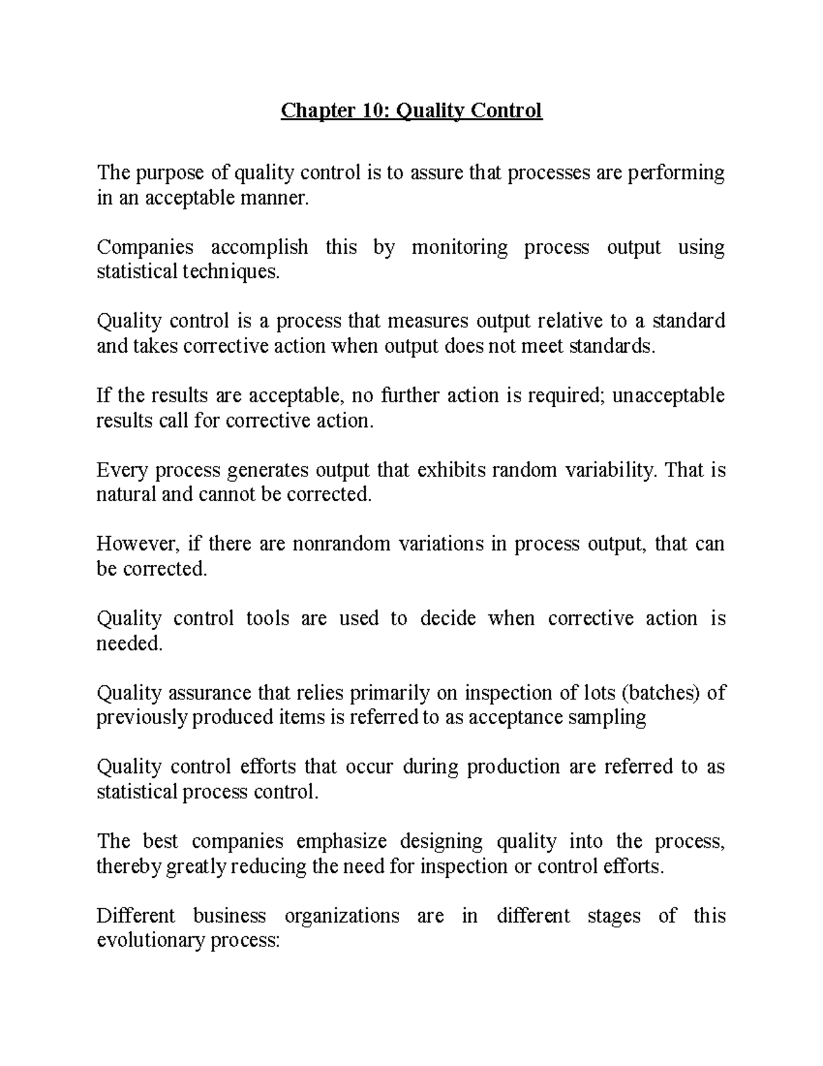 Quality Control Techniques: Insights from Chapter 10 - Studocu