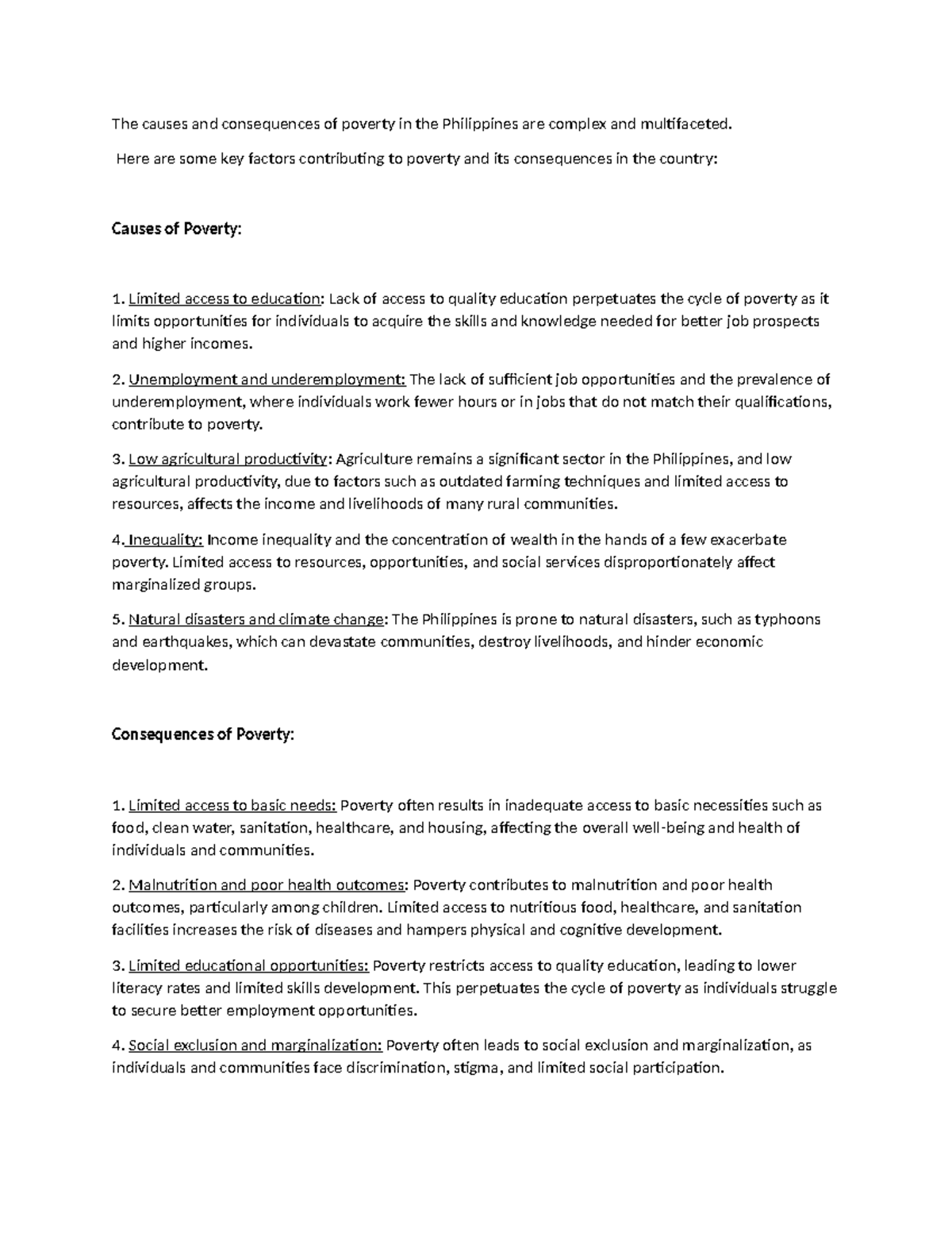 Group 4 Reviewer: Causes & Consequences of Poverty in the Philippines ...