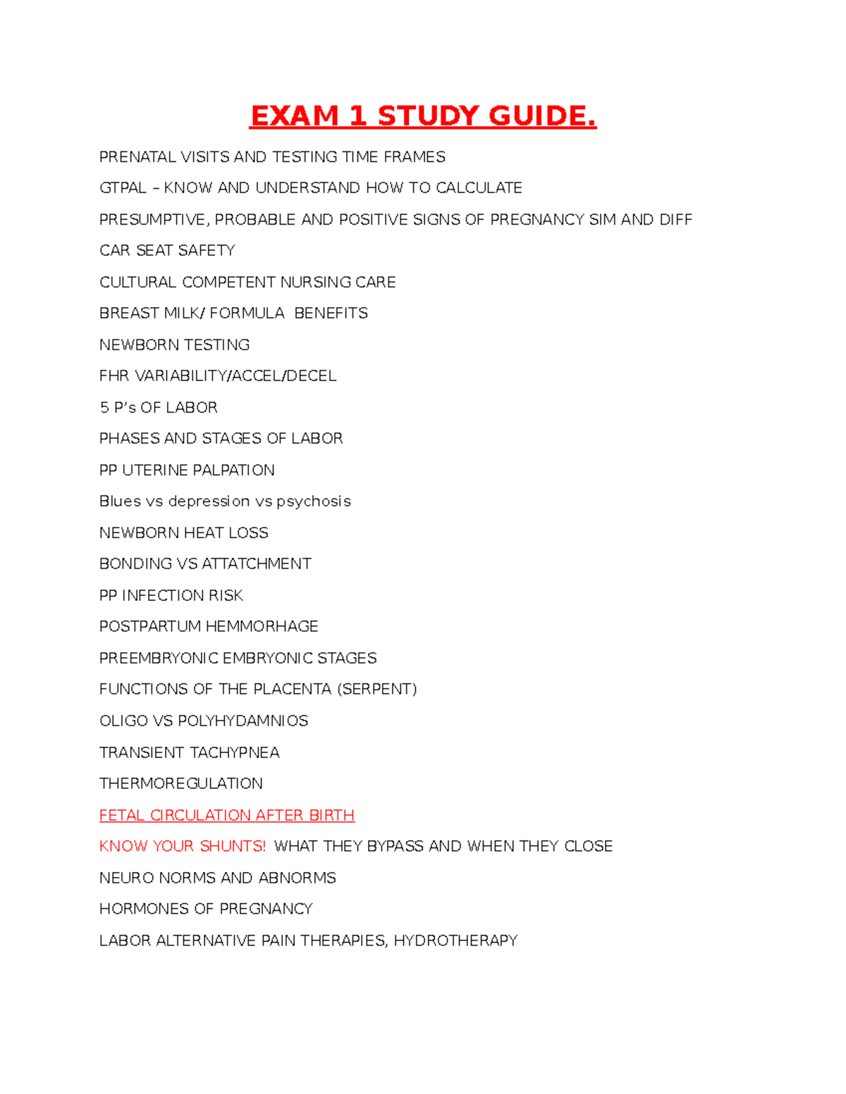 NUR 101: Exam 1 Study Guide on Prenatal Care & Labor Concepts - Studocu