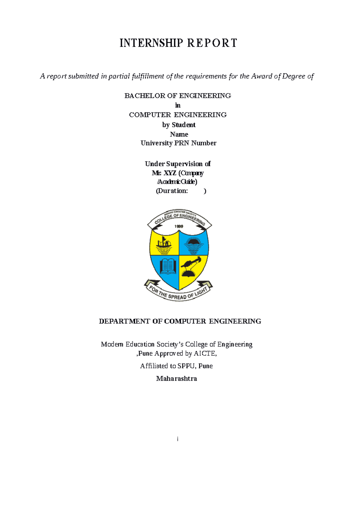 TE Internship Report Format - Computer Engineering Department - Studocu