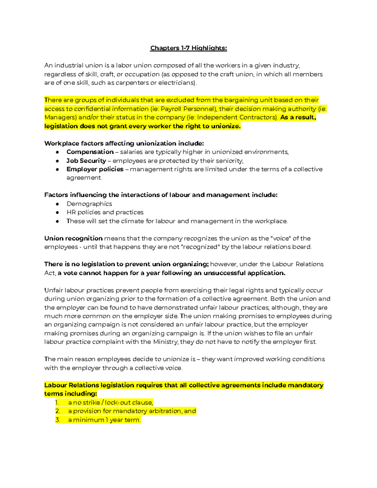 Final Exam Notes: Labour Relations Overview and Key Concepts - Studocu
