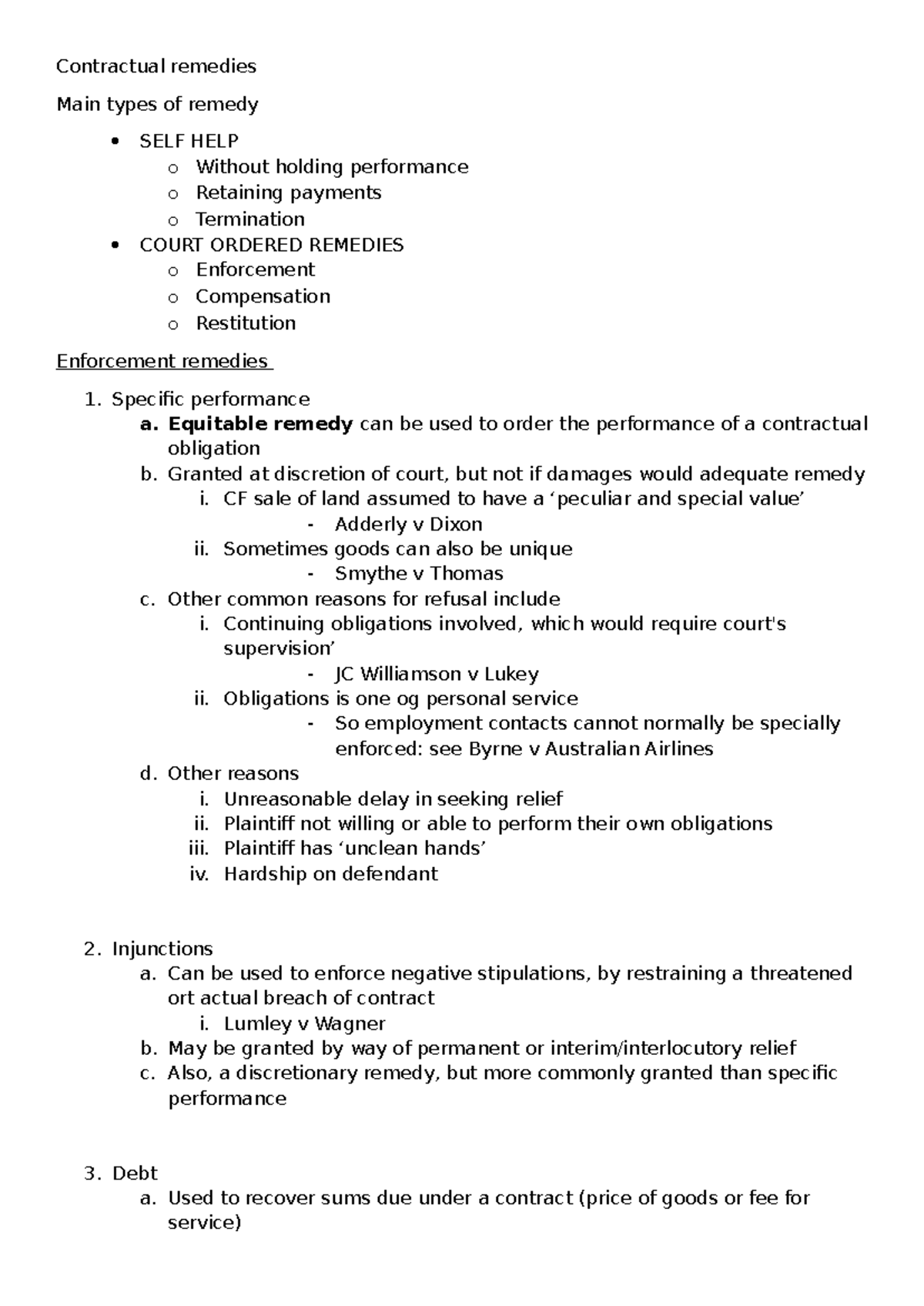 Contractual Remedies Overview: Types & Enforcement Mechanisms - Studocu