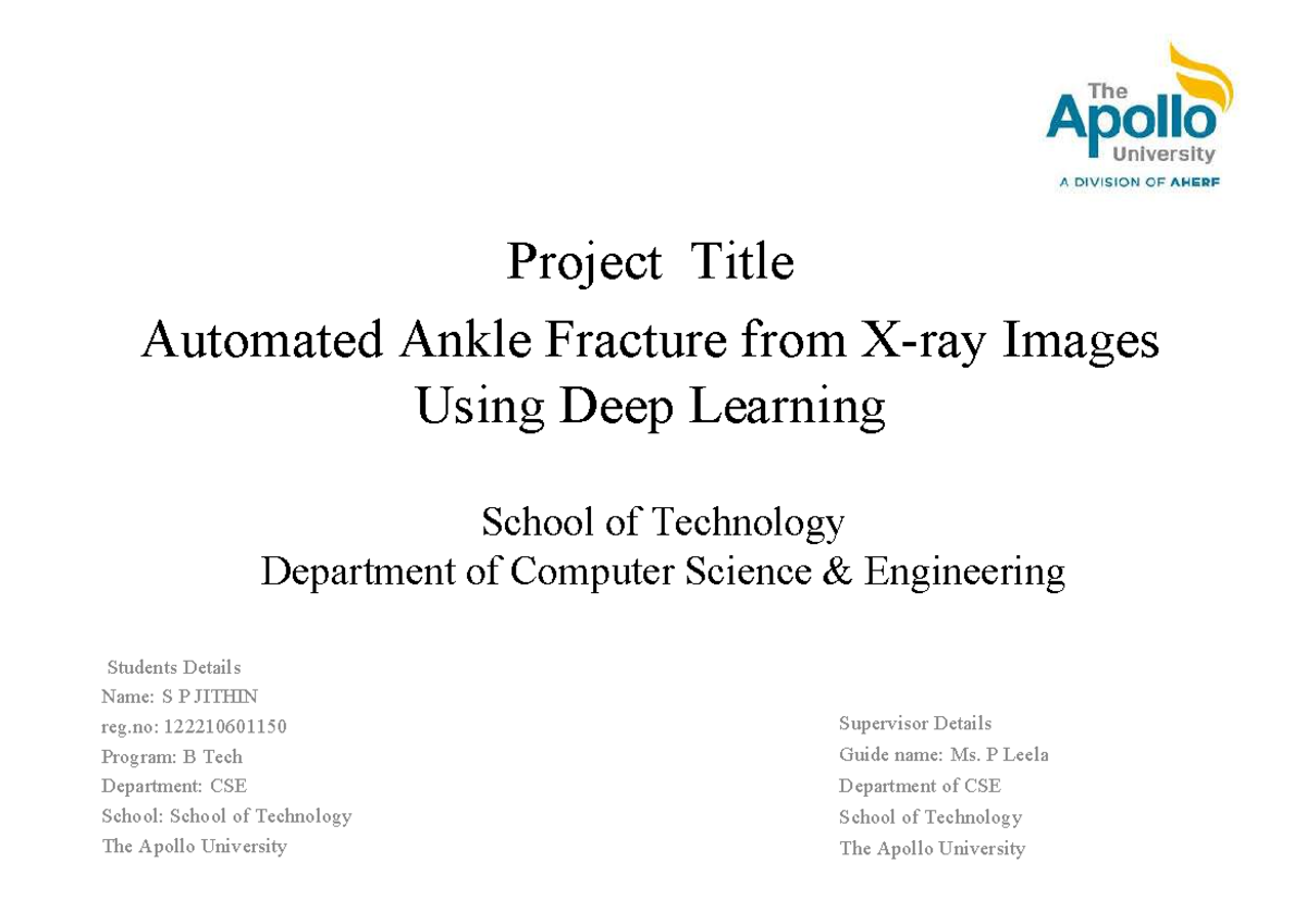 Automated Ankle Fracture Detection Using Deep Learning - CSE Project ...