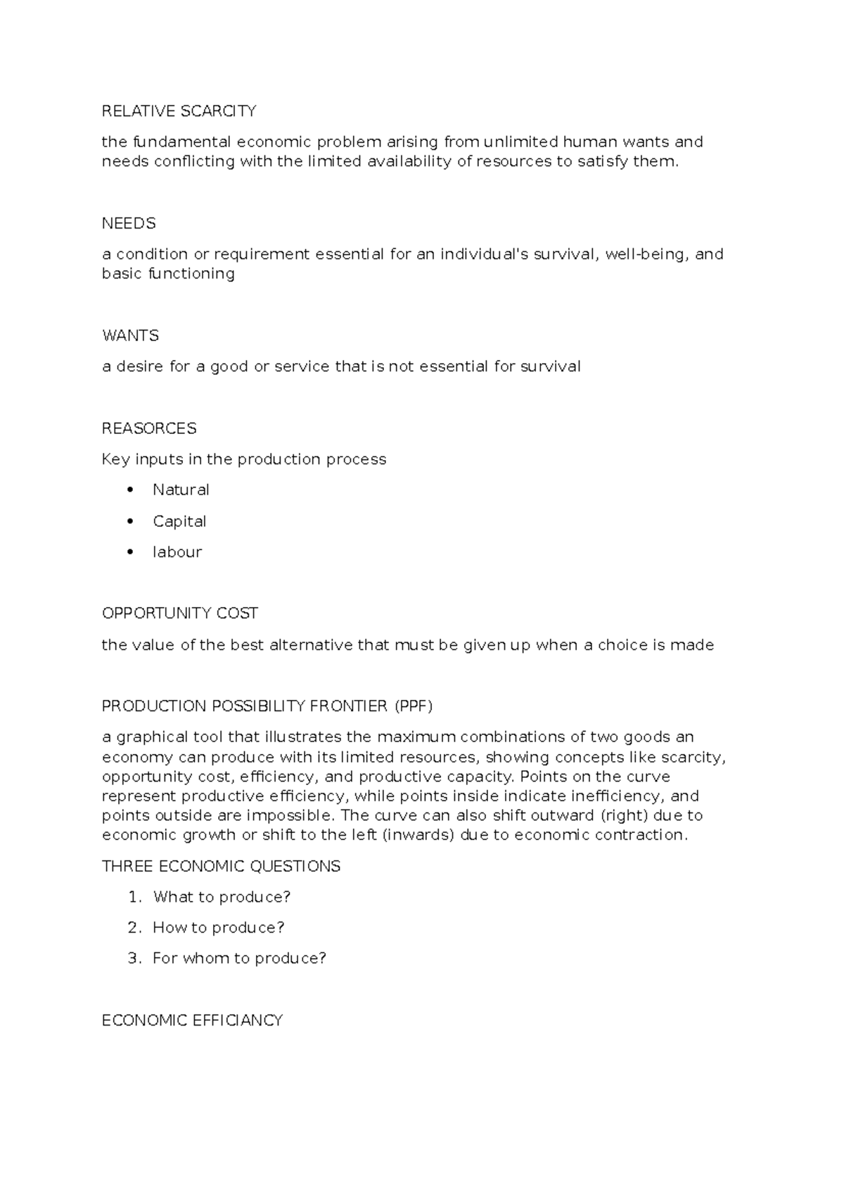Unit 3 AOS 1 - Summary Notes on Economic Concepts for Flashcards - Studocu