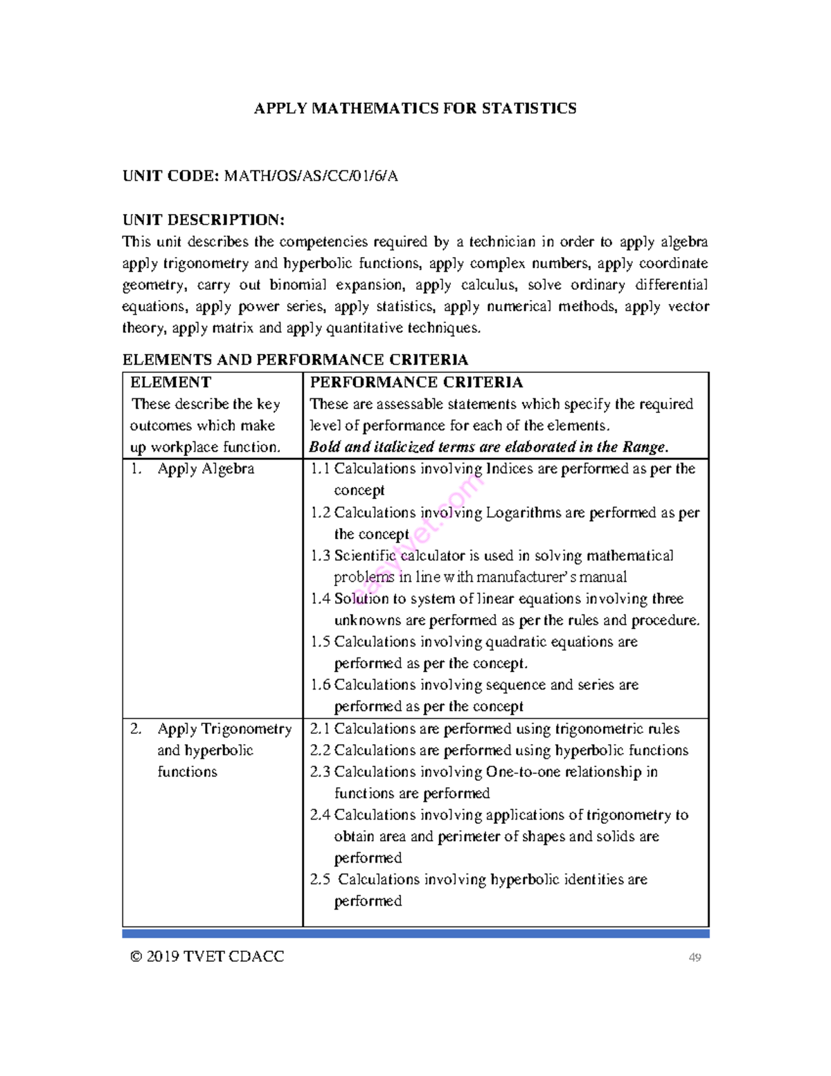 Maths - Good - APPLY MATHEMATICS FOR STATISTICS UNIT CODE: MATH/OS/AS ...