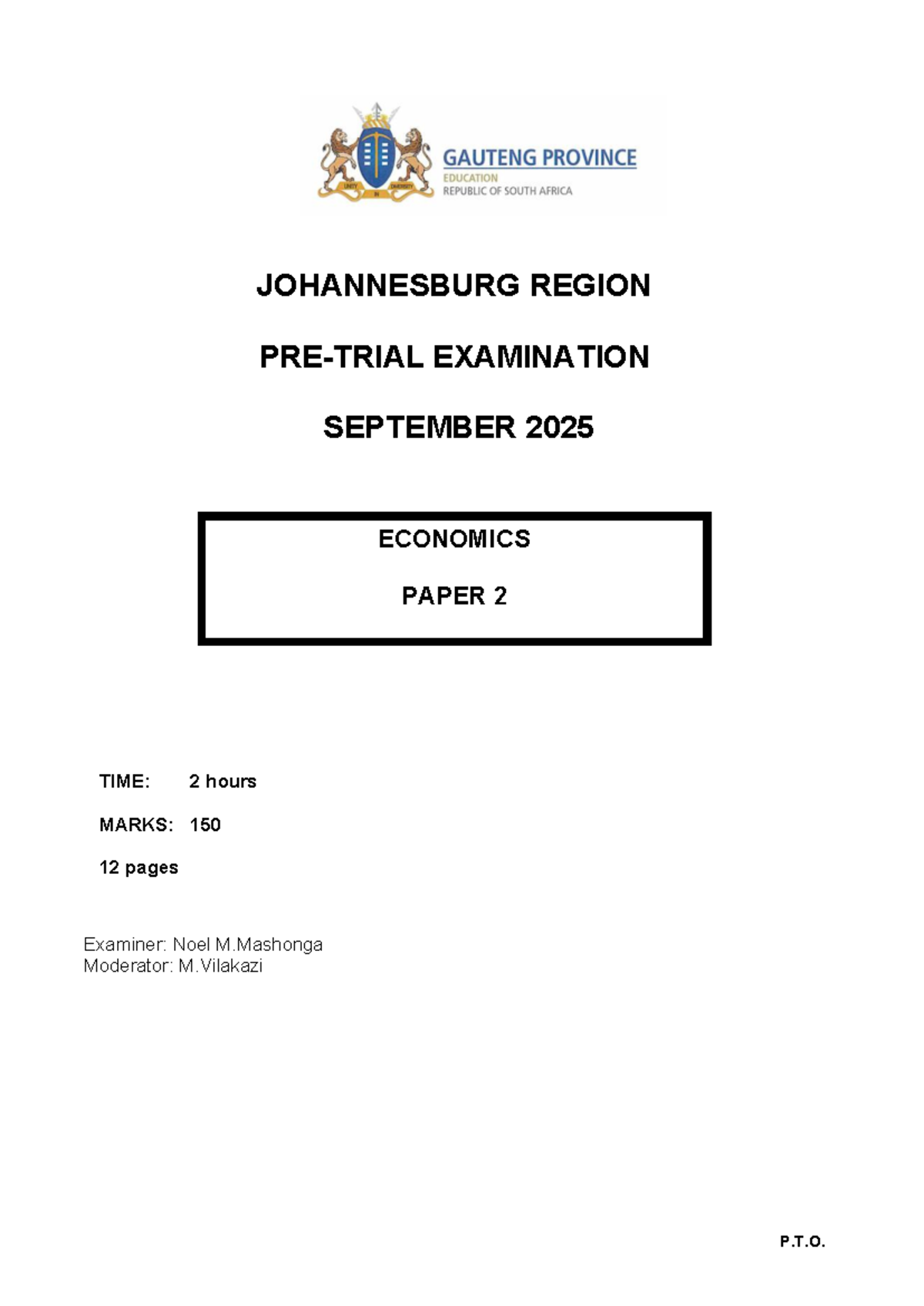 Gr 12 ECONOMICS PRELIMINARY EXAMINATION 2025 PAPER 2 JHB REGION - Studocu