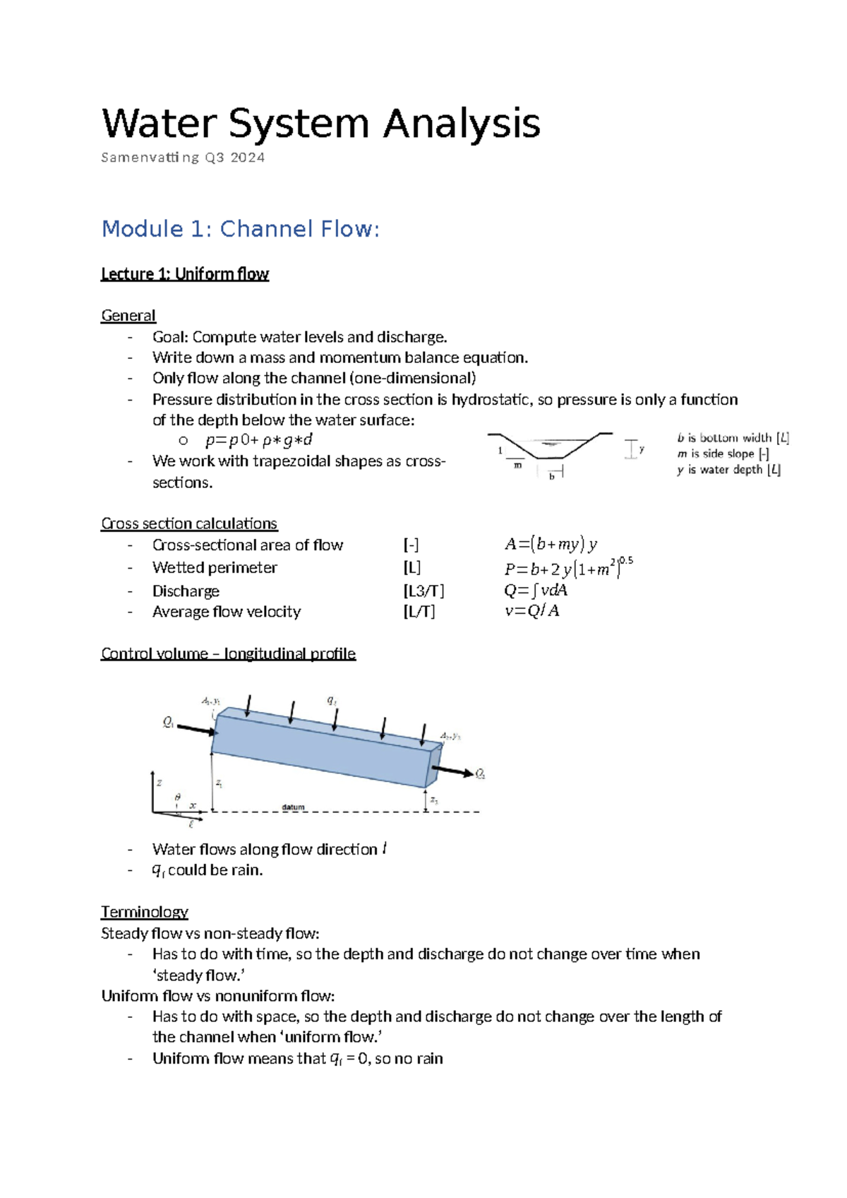 Water System Analysis Summary Q3 2024: Lecture on Channel Flow ...