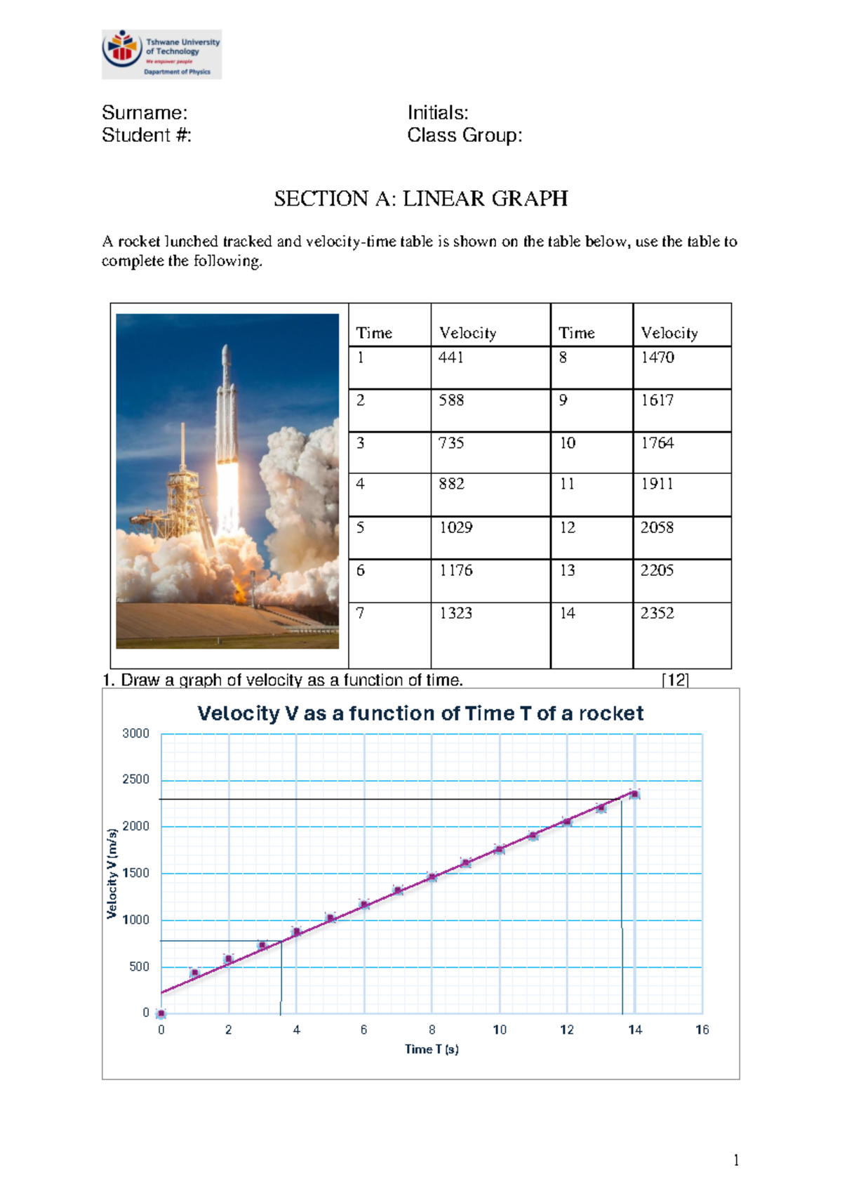 Graph Assignment: Velocity-Time Analysis of a Rocket - Studocu