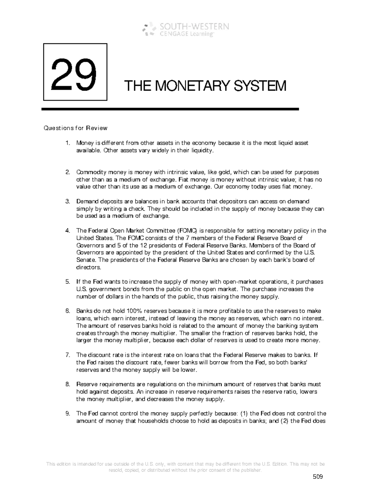 29 - Review Questions on the Monetary System for Study Aid - Studocu