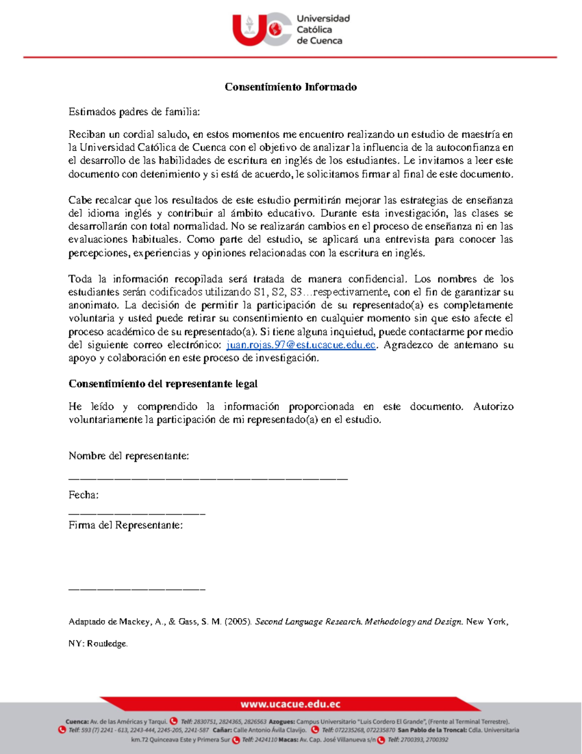 Consentimiento Informado para Estudio de Maestría en Inglés - Studocu