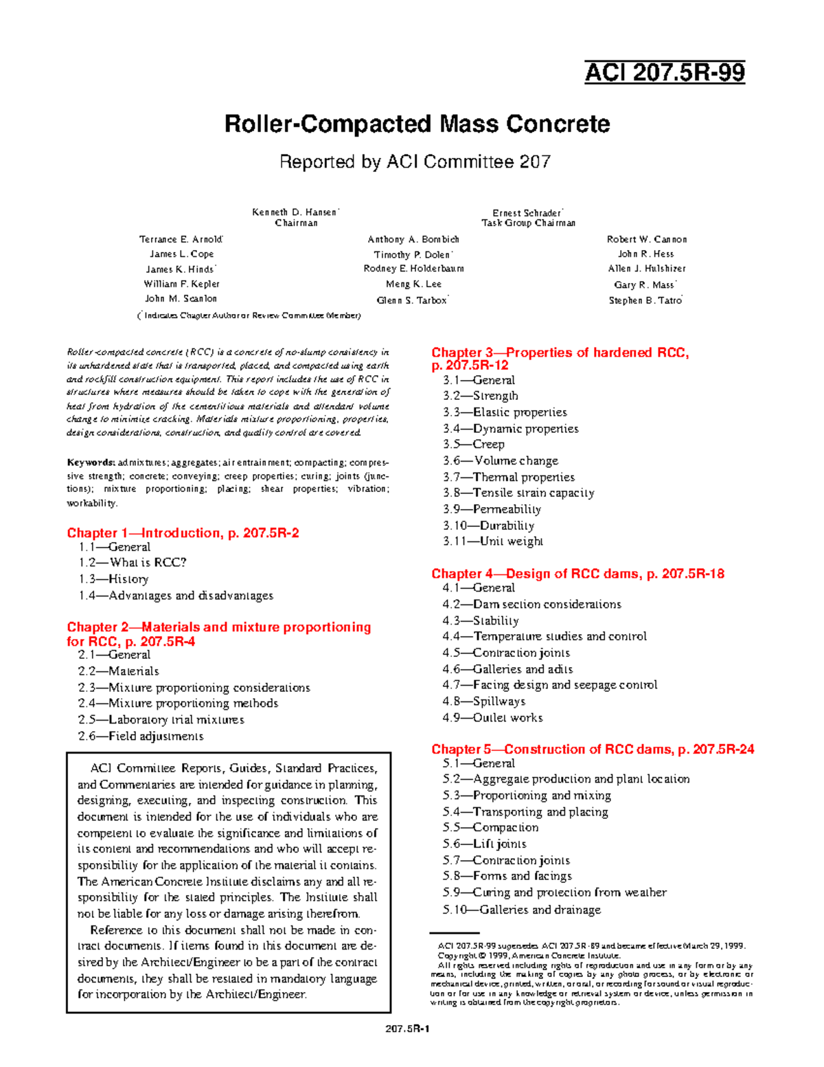 ACI 207.5R-99 Report on Roller-Compacted Mass Concrete Techniques - Studocu