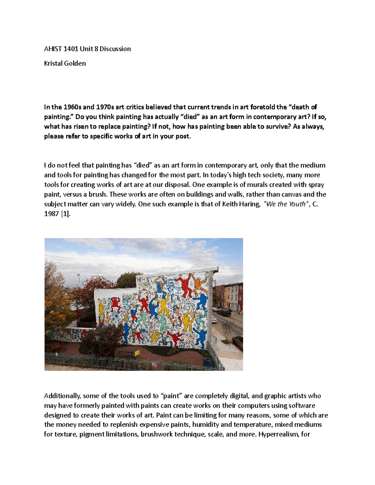 AHIST 1401 Unit 8 Discussion: The Evolution of Painting in Art - Studocu
