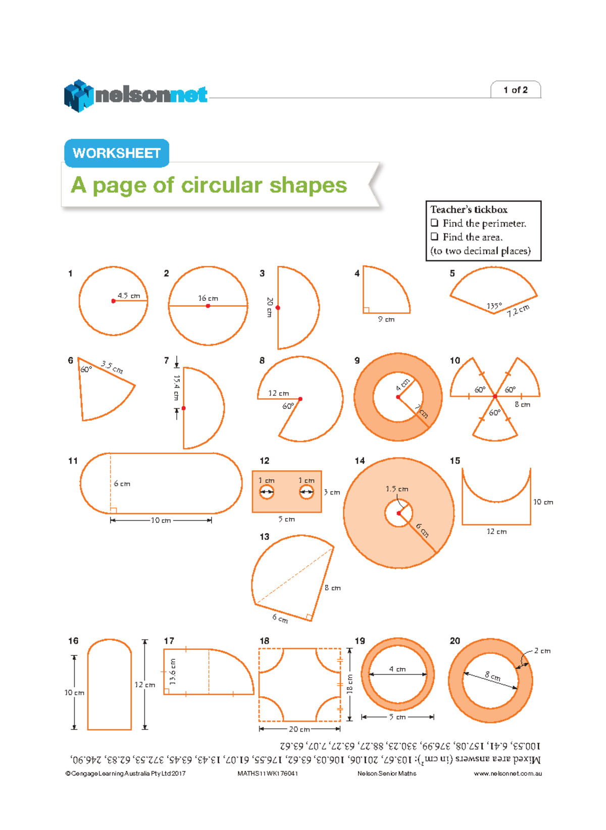MATH11 Worksheet: Circular Shapes - Perimeter & Area Calculations - Studocu