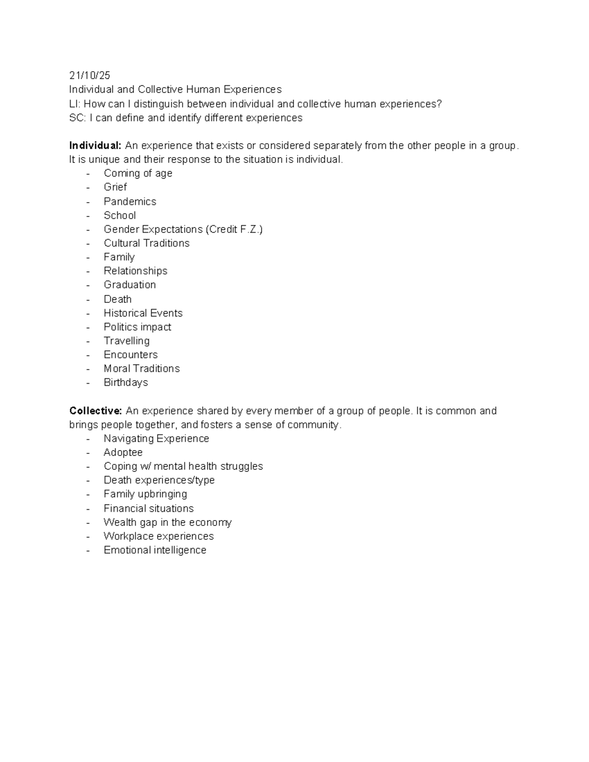 Individual vs. Collective Human Experiences: Definitions & Examples ...