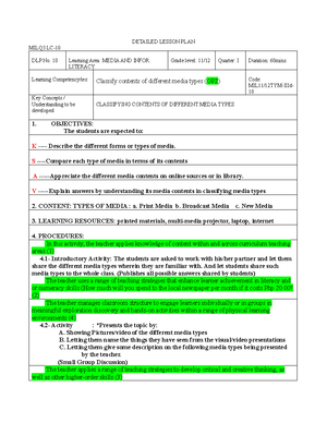 MIL Q1 DLP No. 8: Detailed Lesson Plan on Information Literacy - Studocu