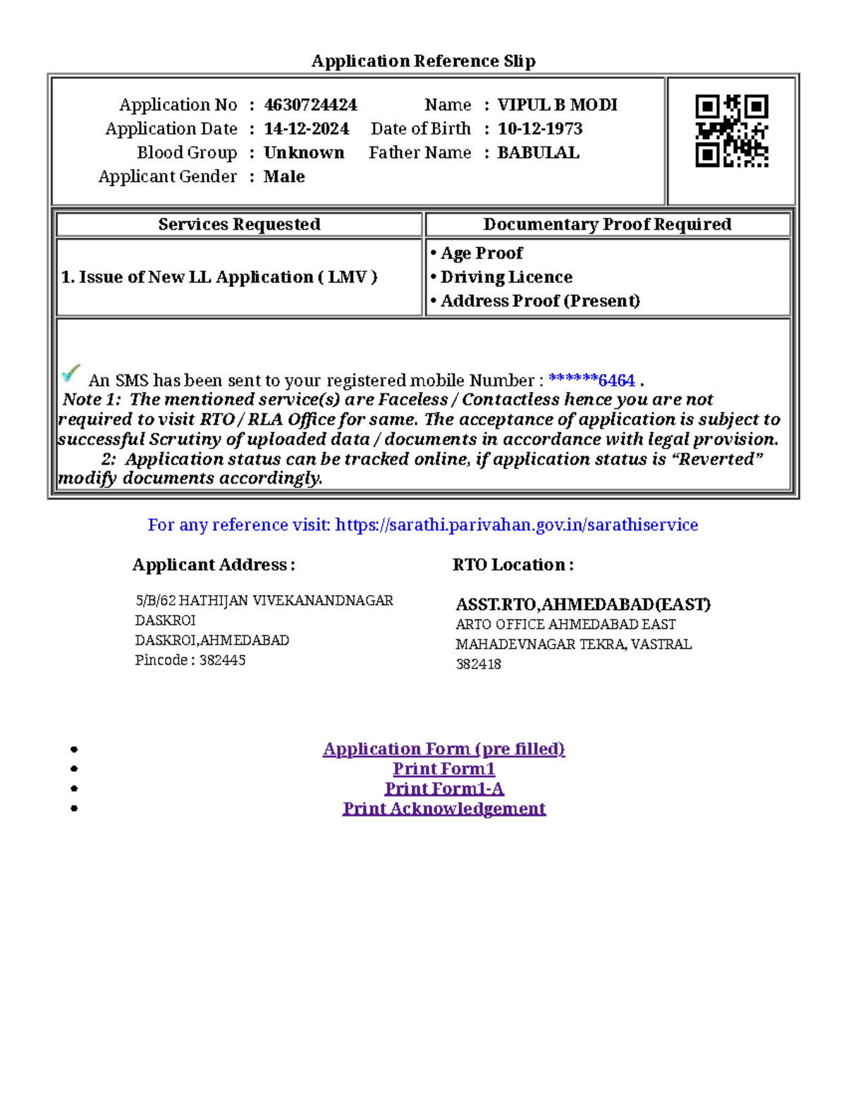 Application Number - Book - Application Reference Slip Application No ...