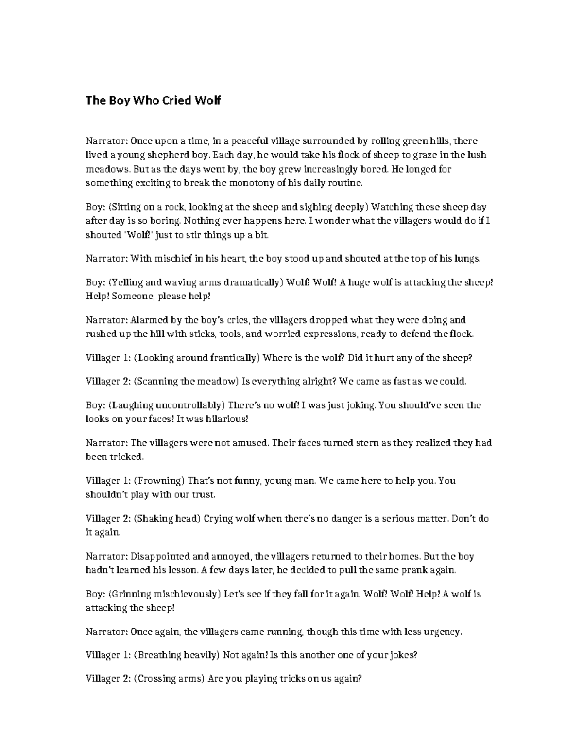 The Boy Who Cried Wolf: A Script Analysis - Studocu