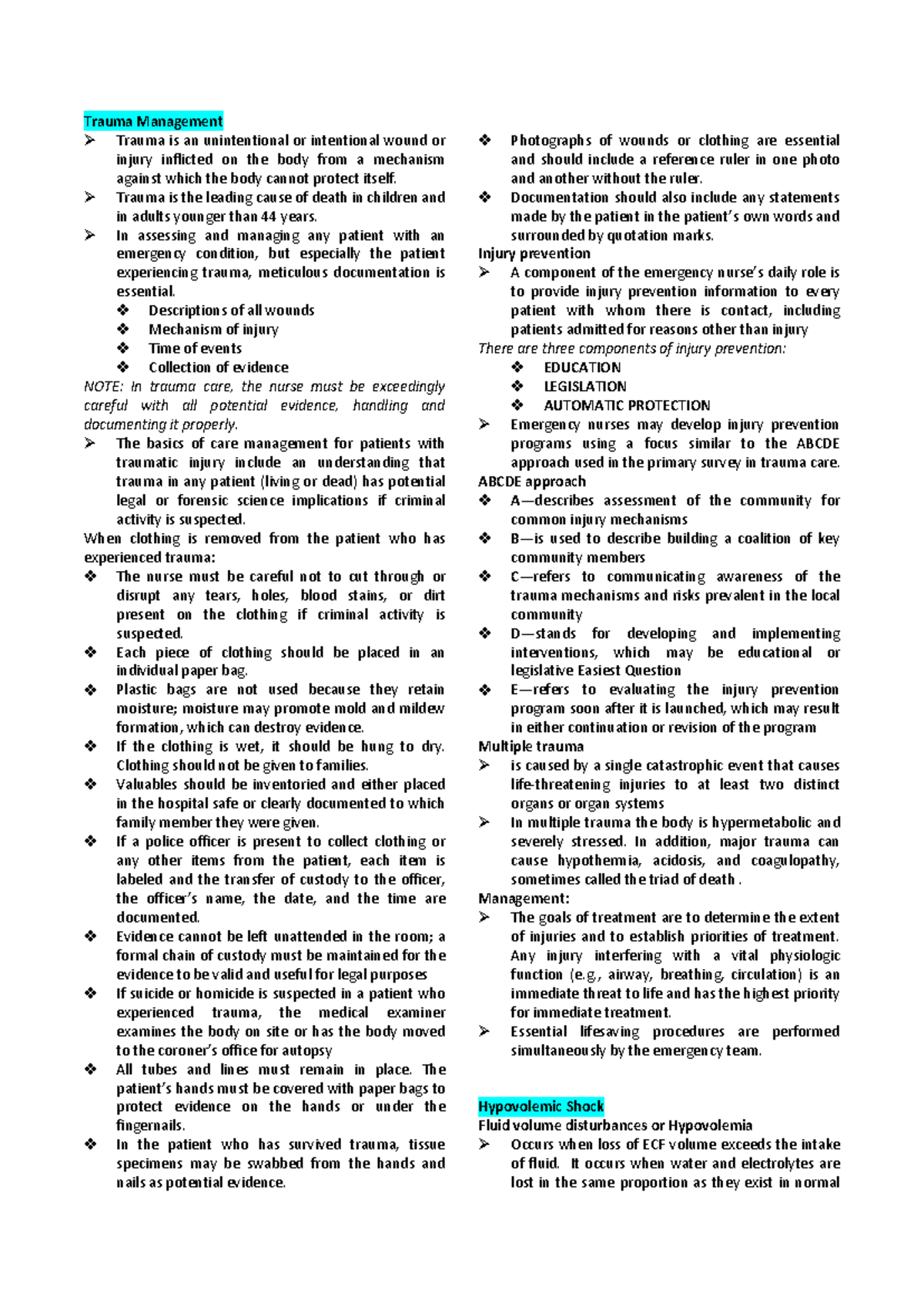 ER- Notes - emergency nursing reviewer - Trauma Management Trauma is an ...