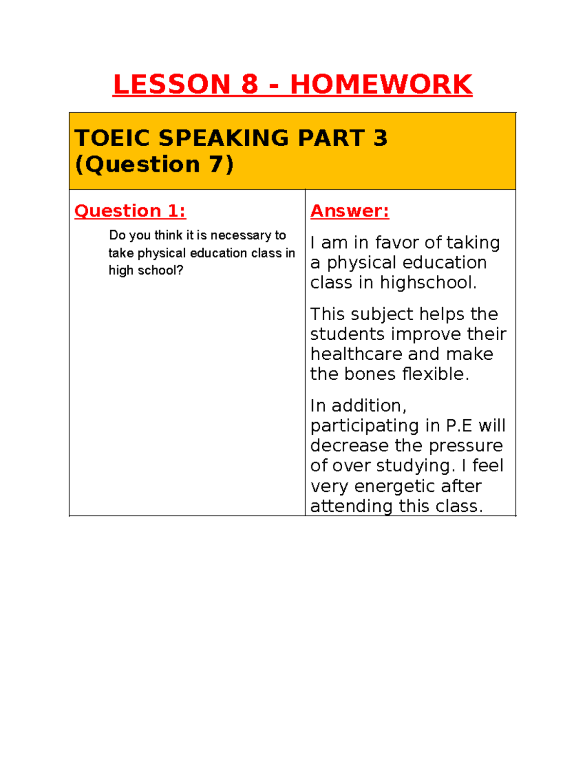 LESSON 8 - TOEIC SPEAKING PART 3 & WRITING PART 2 Notes - Studocu
