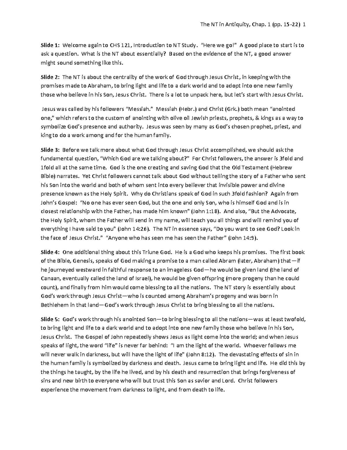 CHS 121 Final Exam: Introduction to New Testament Study - Chapter 1 ...